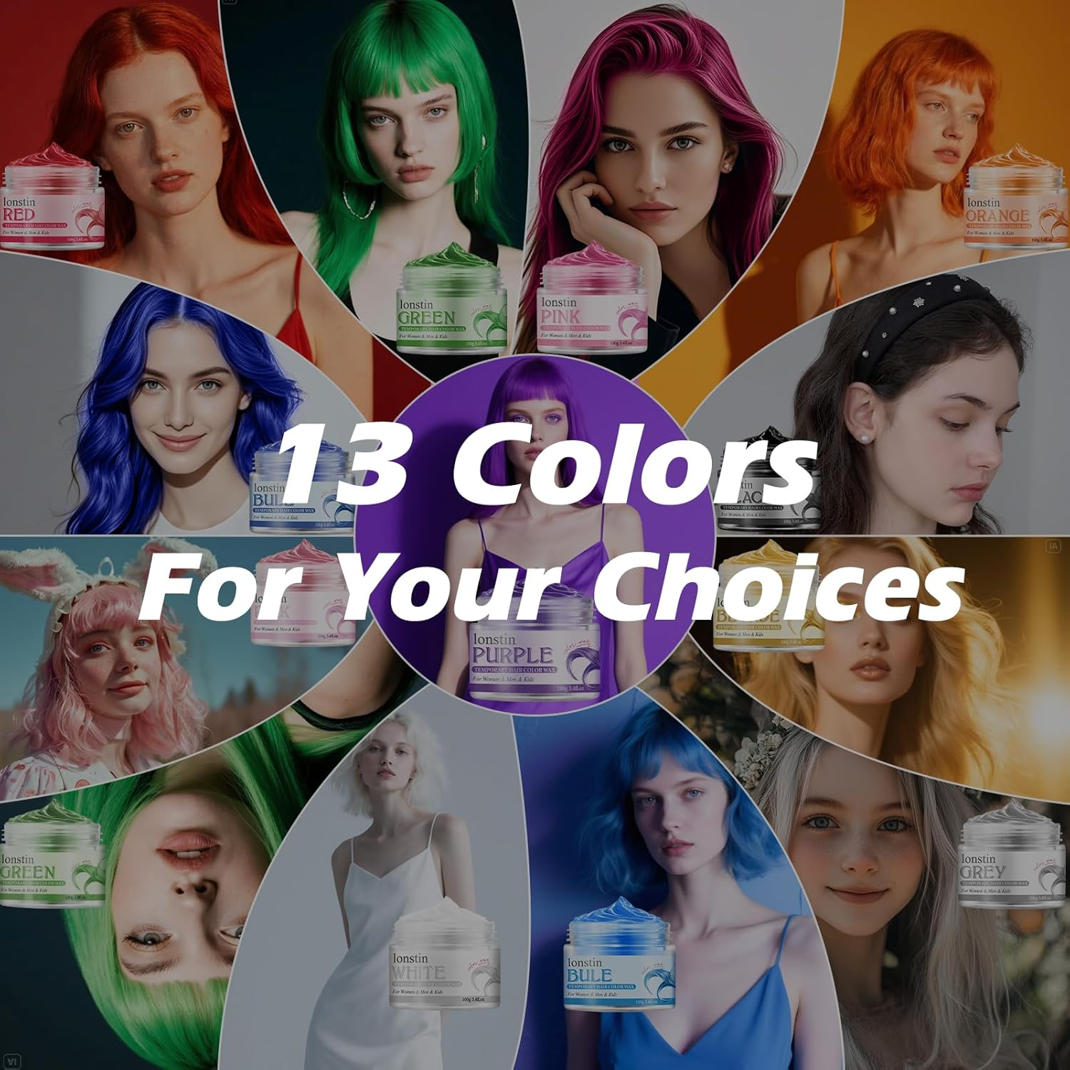 Hair Color Wax, Lonstin Purple Hair Dye Washable Instant Natural Temporary Gel Mud Clay Colour for Men, Women, Teens Cosplay,Party,Masquerade,Halloween image number 1