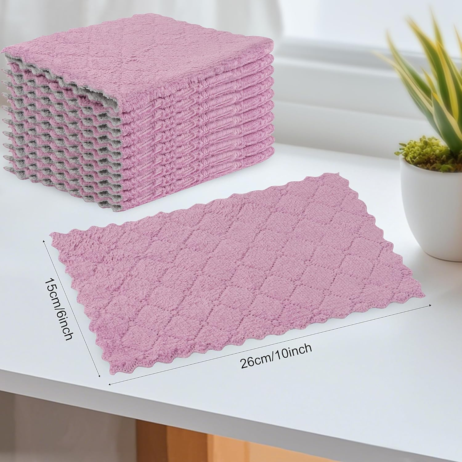 JUNART 10Pcs Dish Cloth,Coral Velvet Kitchen Towel Super Absorbent, Easy to Clean, for Kitchen, Bathroom, Living Room,Etc (Purple) image number 2