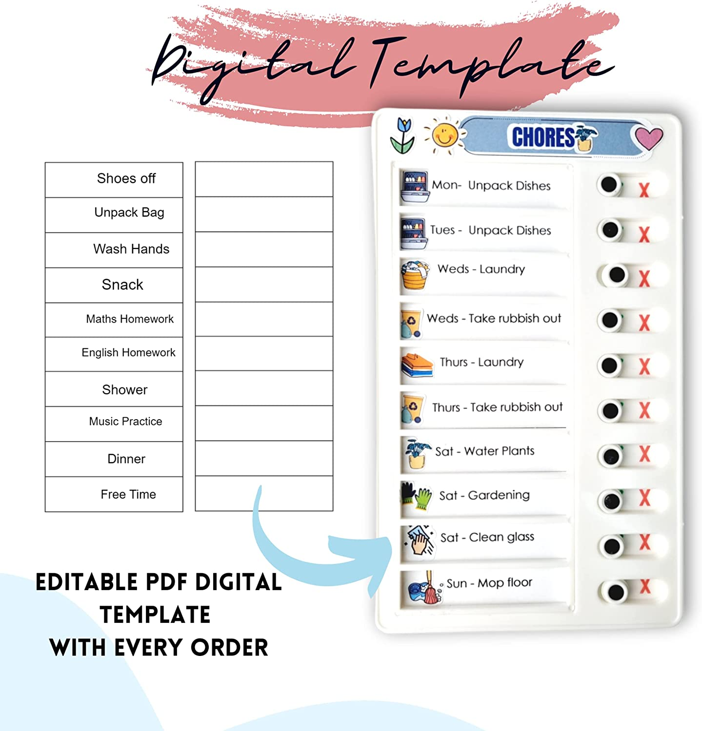 LIV&LOVE Routine Chore Chart for Kids, Children, Toddlers, ADHD, Elderly. Organise Family To-Do List, Montessori Independent Helper, Visual Charts (3 Pack White) image number 3