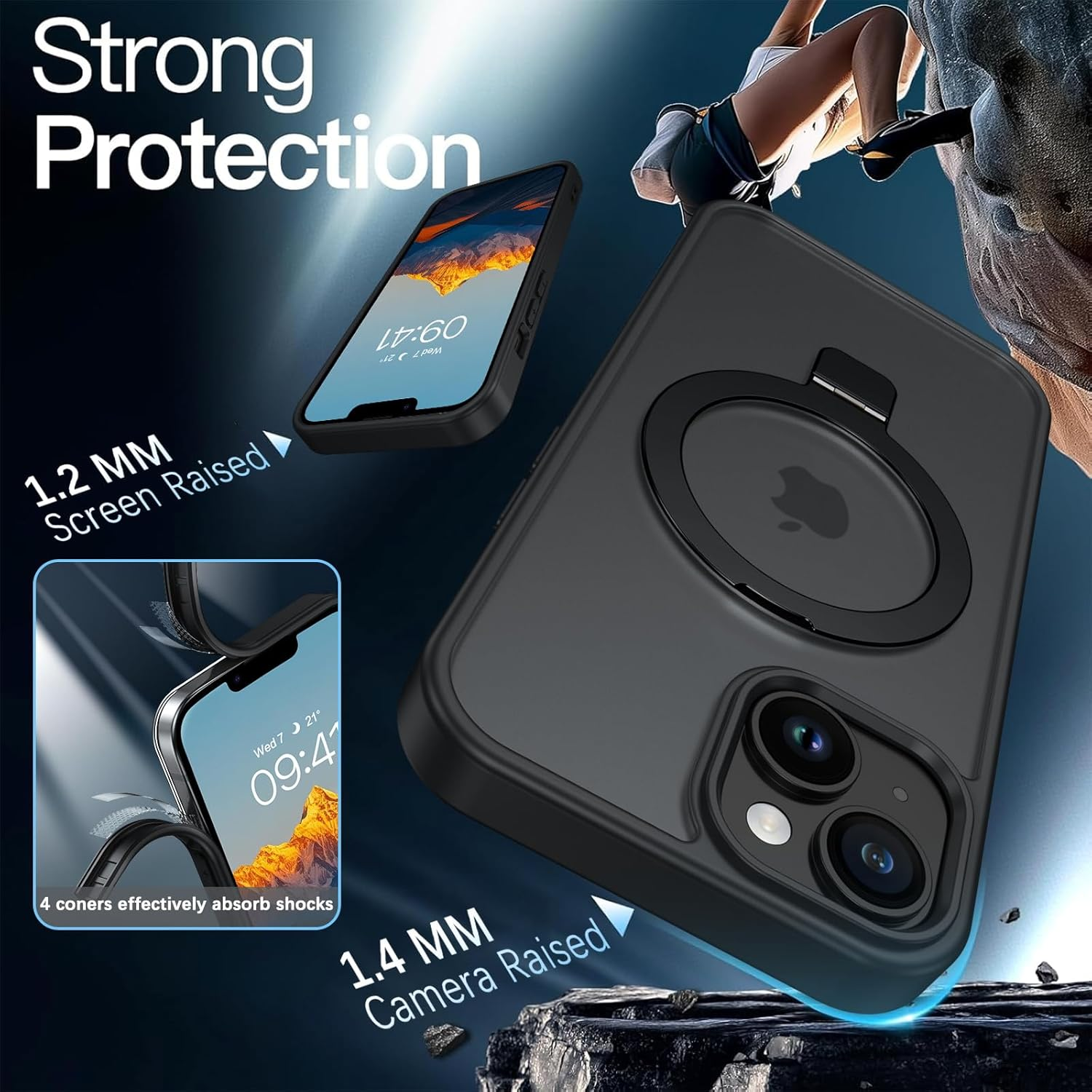 Telaso Case for Iphone 13/14, Magnetic Translucent with Built-In Stash Stand Cover Compatible with Magsafe Shockproof Protective Phone Case with Hard Back TPU Cover for Iphone 13/14, Black image number 1