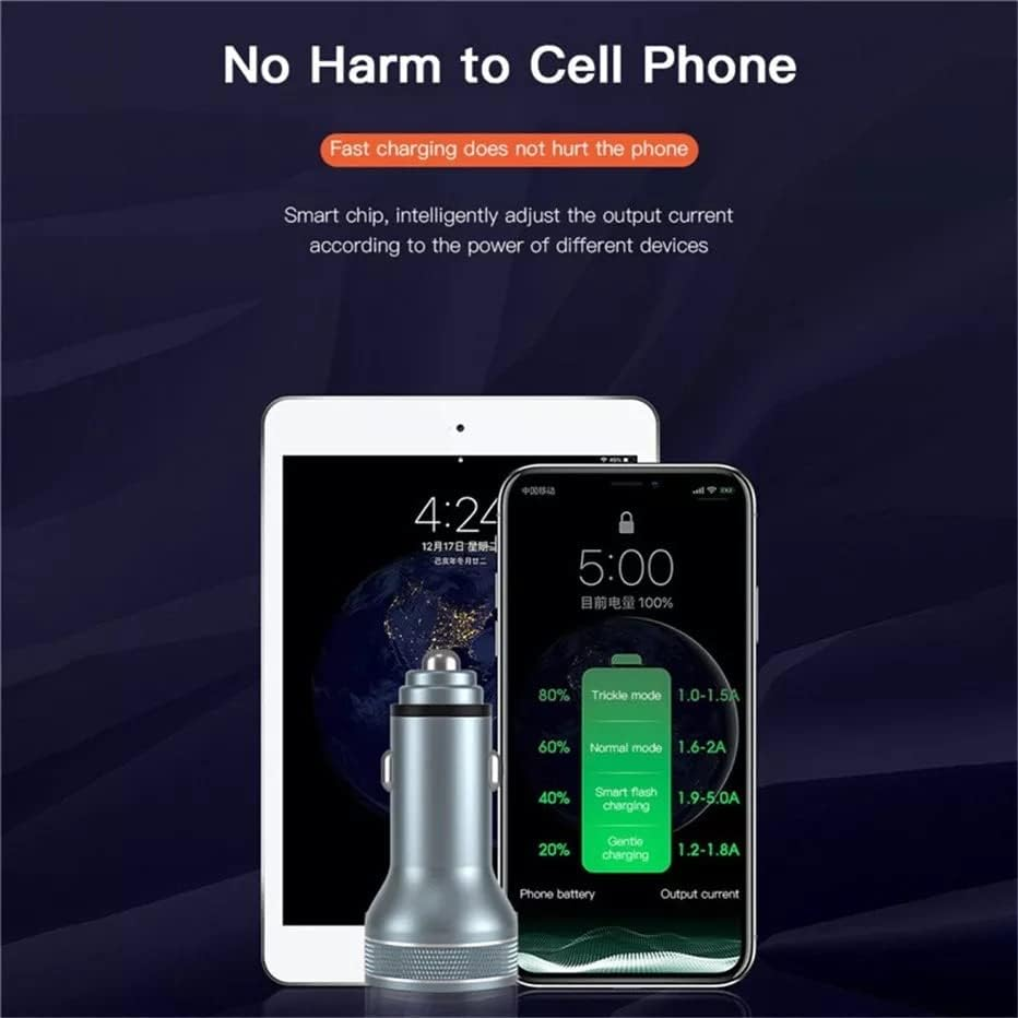 Universal Metal Dual USB Ports LED Voltage Detector Display Car Charger Socket, 2 Port Fast USB 18W Car Adaptor Cigarette Lighter USB Car Phone Quick Charge QC3.0 for Iphone, Samsung, Xiaomi, HTC Ipad image number 3