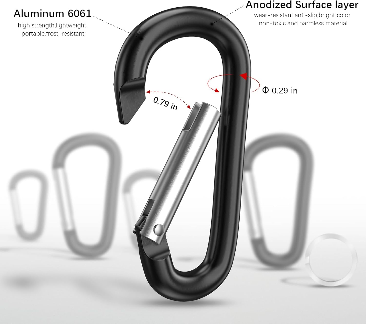 Sprookber 3" Aluminum Carabiner D Ring, Caribeener Clips, Spring Snap Hook for Keychain Clip, Set of 10 (Black) - Blue image number 7