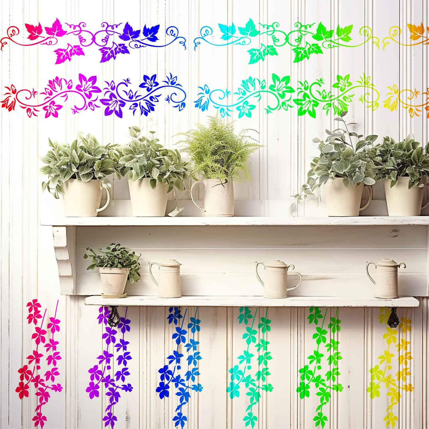 12Pcs Leaf Vine Stencils, Leaves & Flower Stencil Reusable Floral Stencil Spring Drawing Templates for Painting on Walls DIY Craft Canvas Home Decor Wall Art image number 3