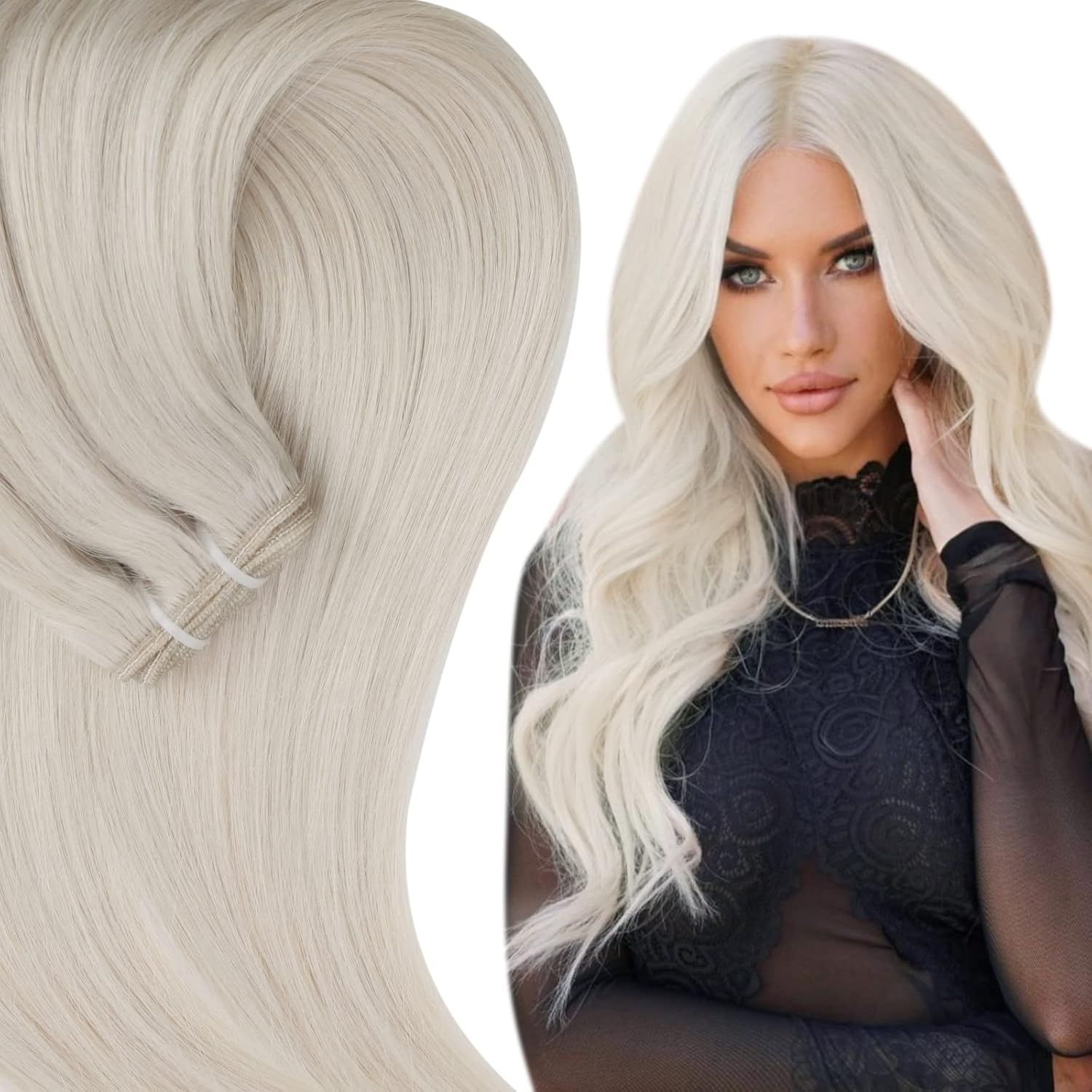 Full Shine Blonde Sew in Hair Extensions Real Human Hair Weft Hair Blonde Highlighted Remy Weft 105 Grams Sew in Straight Hair Bundles 16/22 Golden Blonde Mix Medium Blonde Thick 16 Inch