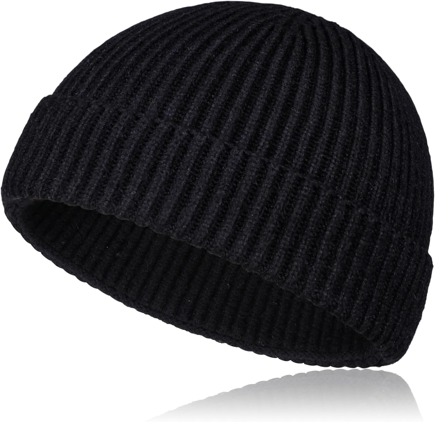 Wool Short Fisherman Beanie for Men Women, Knit Cuff Trawler Beanie Caps Winter Warm Hats