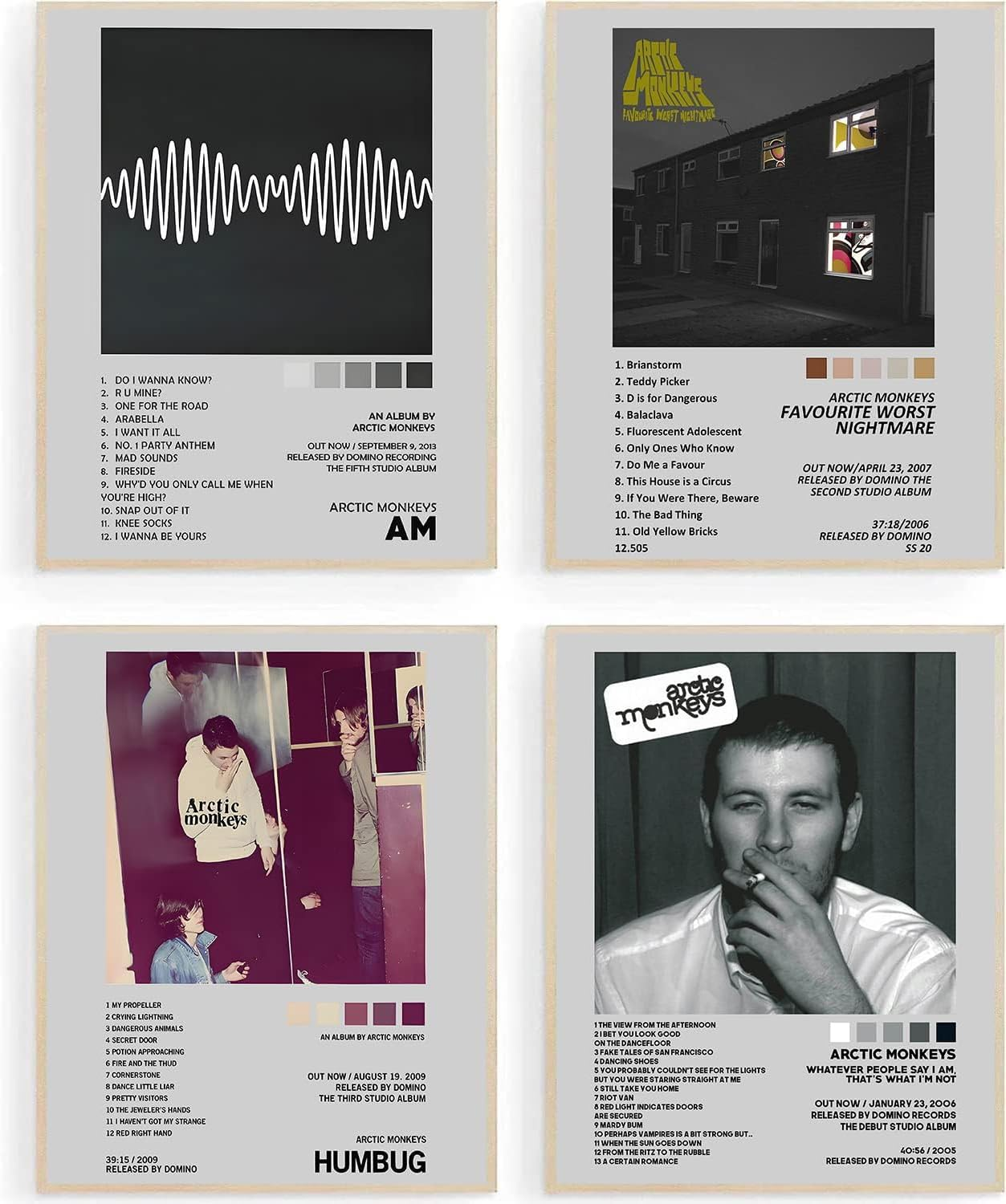 ZIENVE Arctic Monkeys Album Cover Posters, Set of 4 Print Music Canvas Wall Art Album Cover Posters Aesthetic Room Decor, 20 X 25Cm Unframed