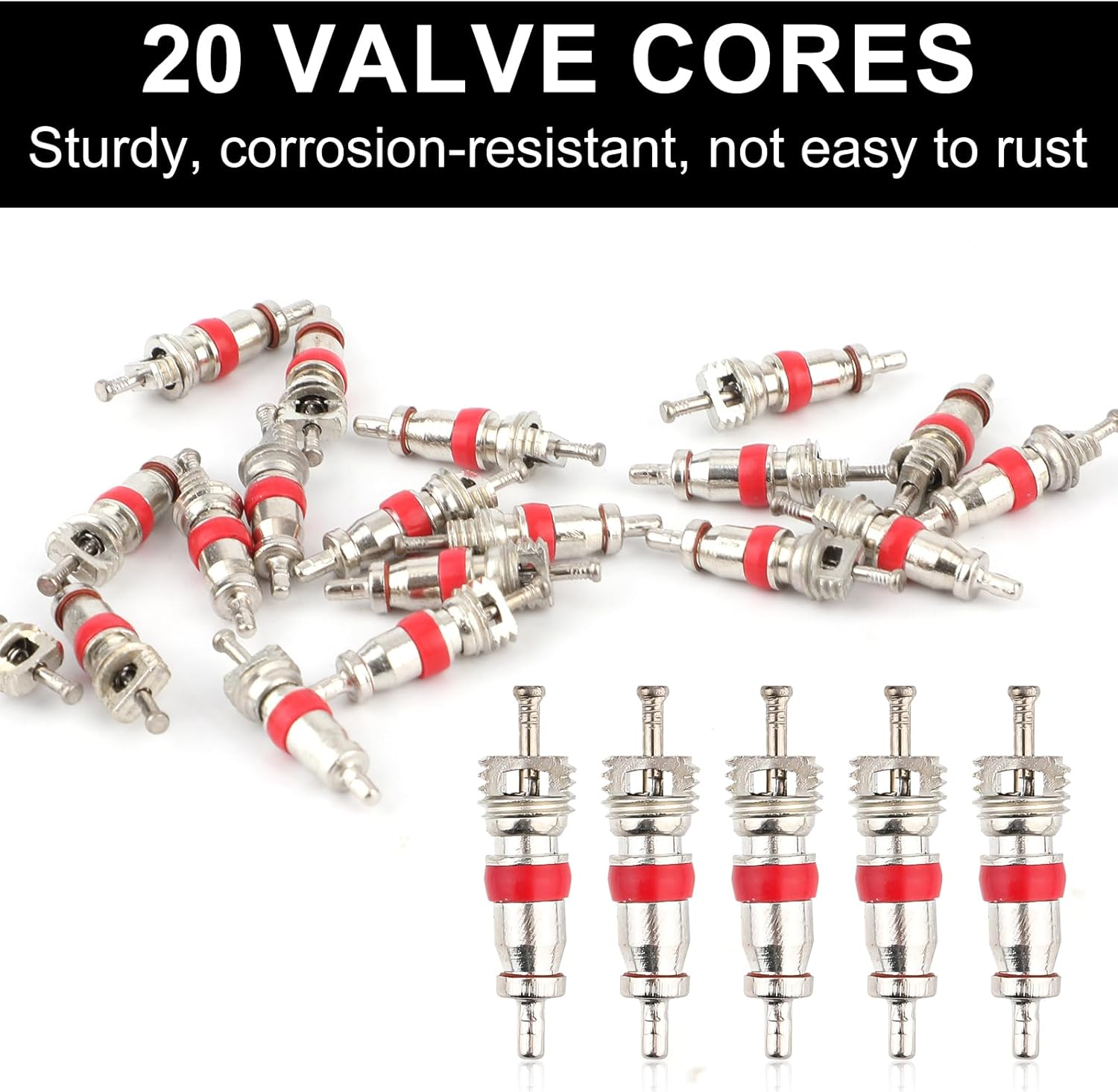 Gosknor Valve Core Remover Installer Tool, with Dual Size SAE 1/4 and 5/16 Port Brass Adapter Schrader Valve Tool HVAC Valve Core Removal Tool with 20Pcs Valve Cores for R22 R410A Refrigerant Systems image number 6