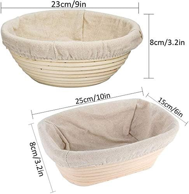 Banneton Bread Proofing Basket Set - Handmade 9 Inch round & 10 Inch Oval for Dough Rising Fermentation Baking with Dough Scraper Linen Liner Cloth Bread Lame image number 1
