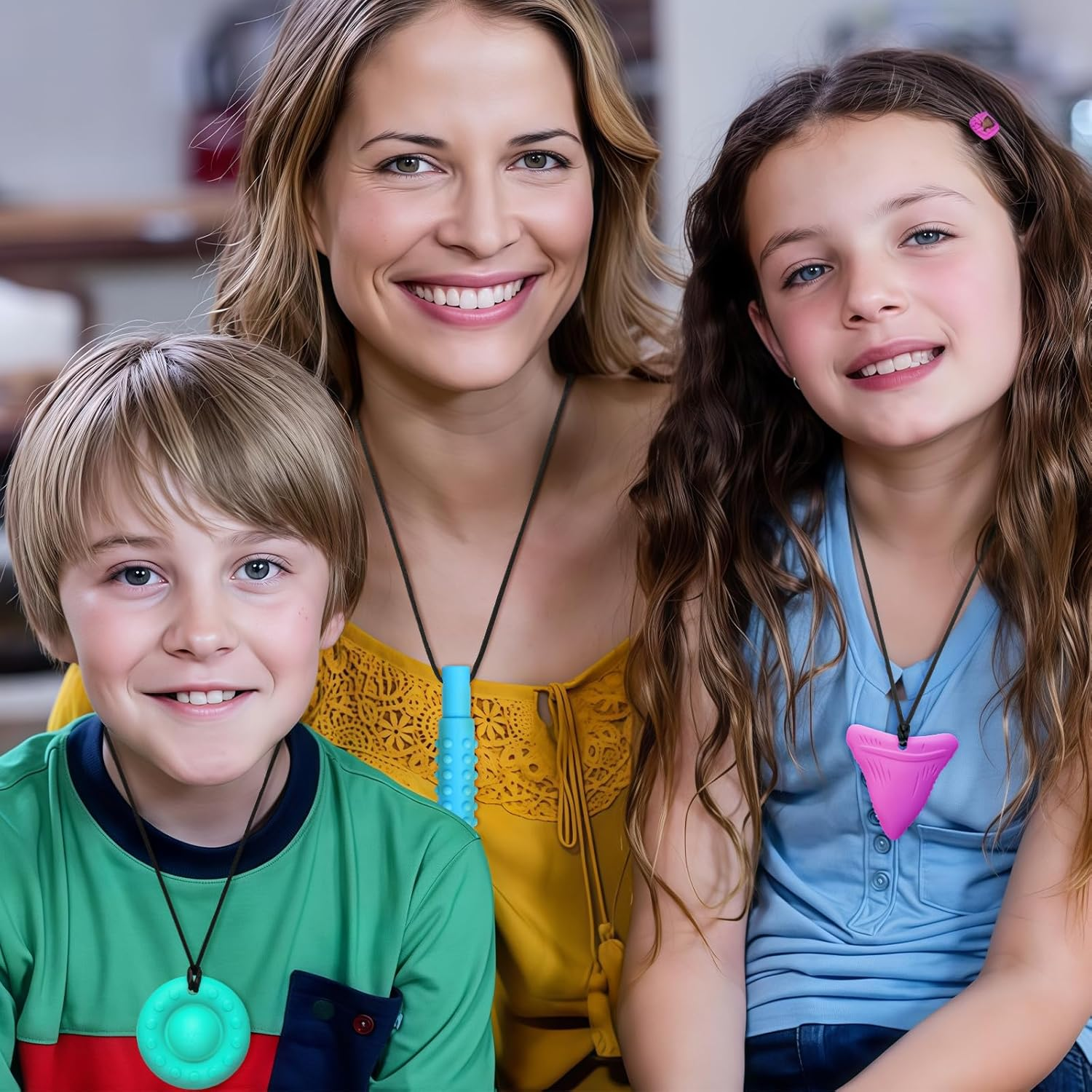 Chew Necklaces for Adults and Babies - Triceratops 5 Piece Set, Bpa-Free Silicone Sensory Chew Necklaces for Anxiety Relief, Easy to Hold, with Massage Blocks to Relieve Teething Pain image number 2