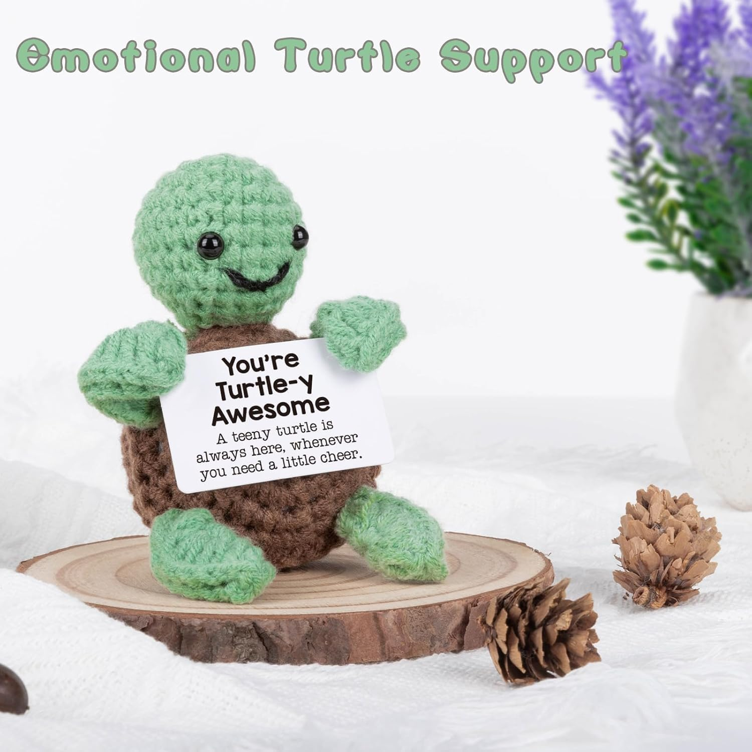 Handmade Mini Crochet Turtle Plush - Australian Wool Stress Relief Companion with Inspirational Card | Birthday, Mother'S Day, Cute Desk Decor for Kids, Adults(6X9Cm) (You Are Turtle-Y Awesome 1) image number 6