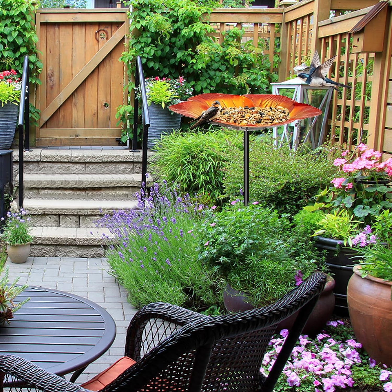 Metal Bird Bath, 25 Inch Rustproof Floral Bird Feeder with Stake, Decorative Sturdy Birdbath for Garden, Yard, Outdoor image number 6