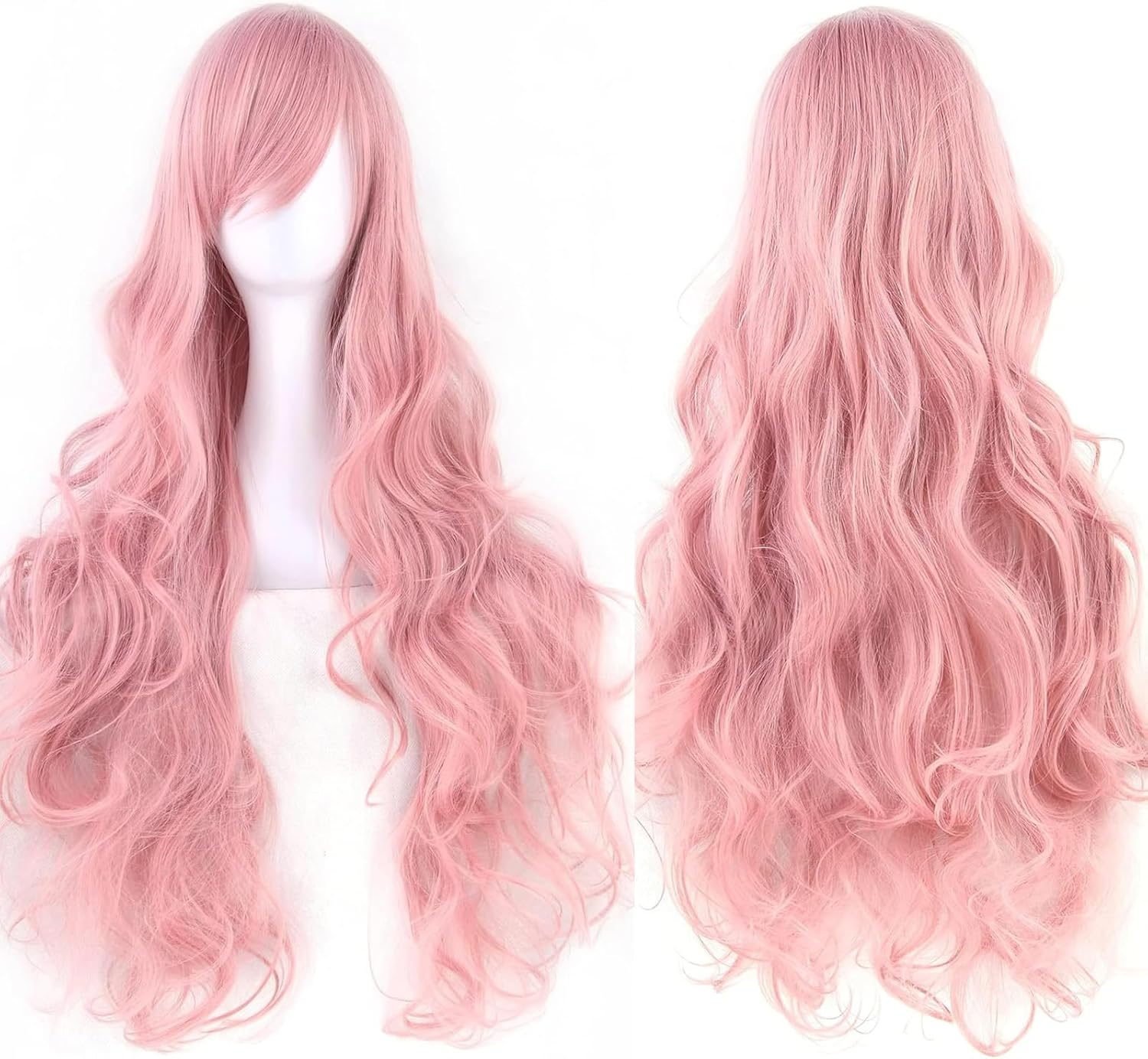 QAUARUMSUN 31.5&lsquo;&rsquo; Long Curly Natural Hair Cosplay Wig with Bangs Halloween Costume Party Synthetic White Wigs for Women (White)