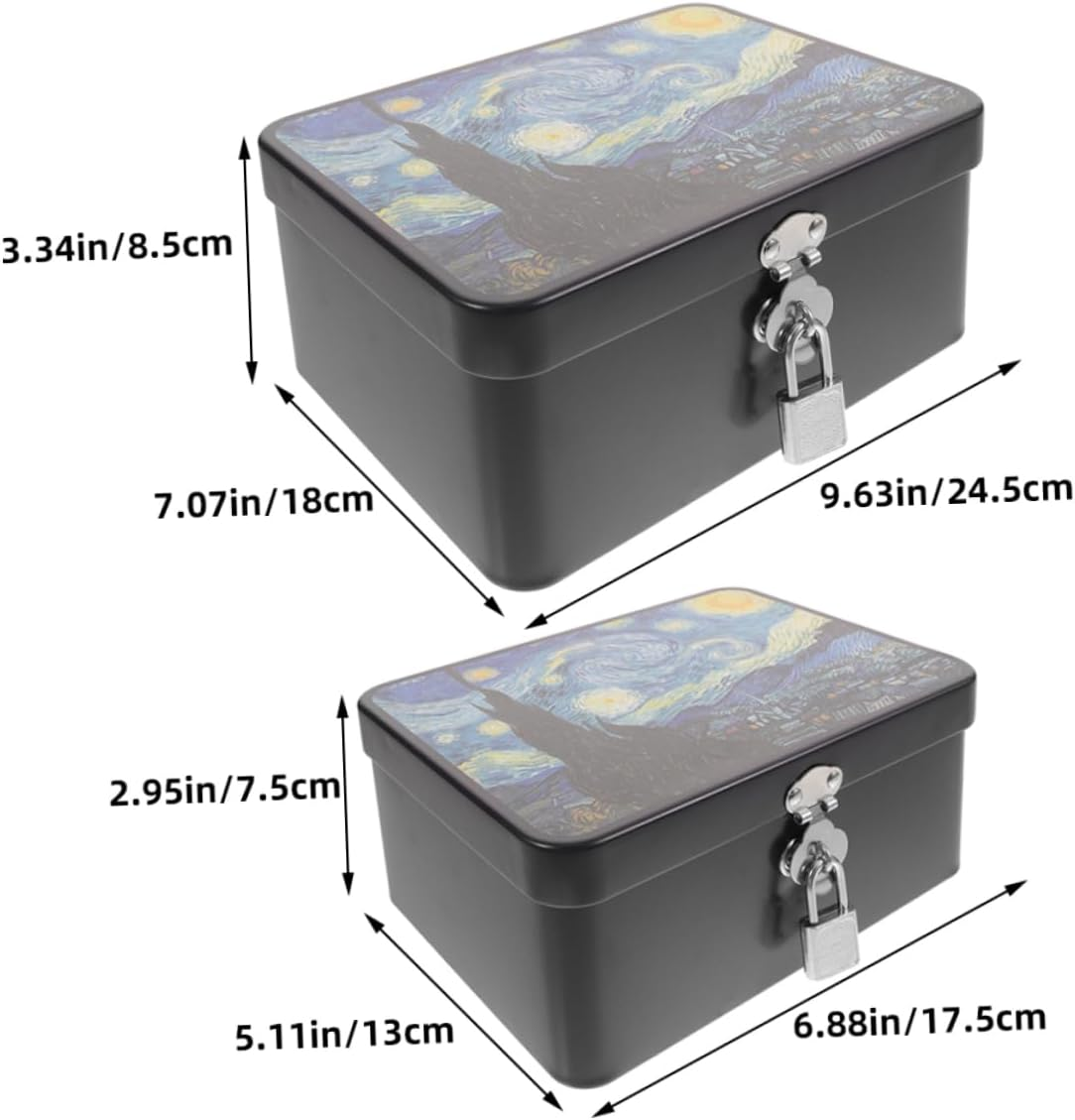 2Pcs Retro Storage Box Tinplate Box Lock Trinket for Desktop Organizer for Jewelry and Keepsakes image number 4