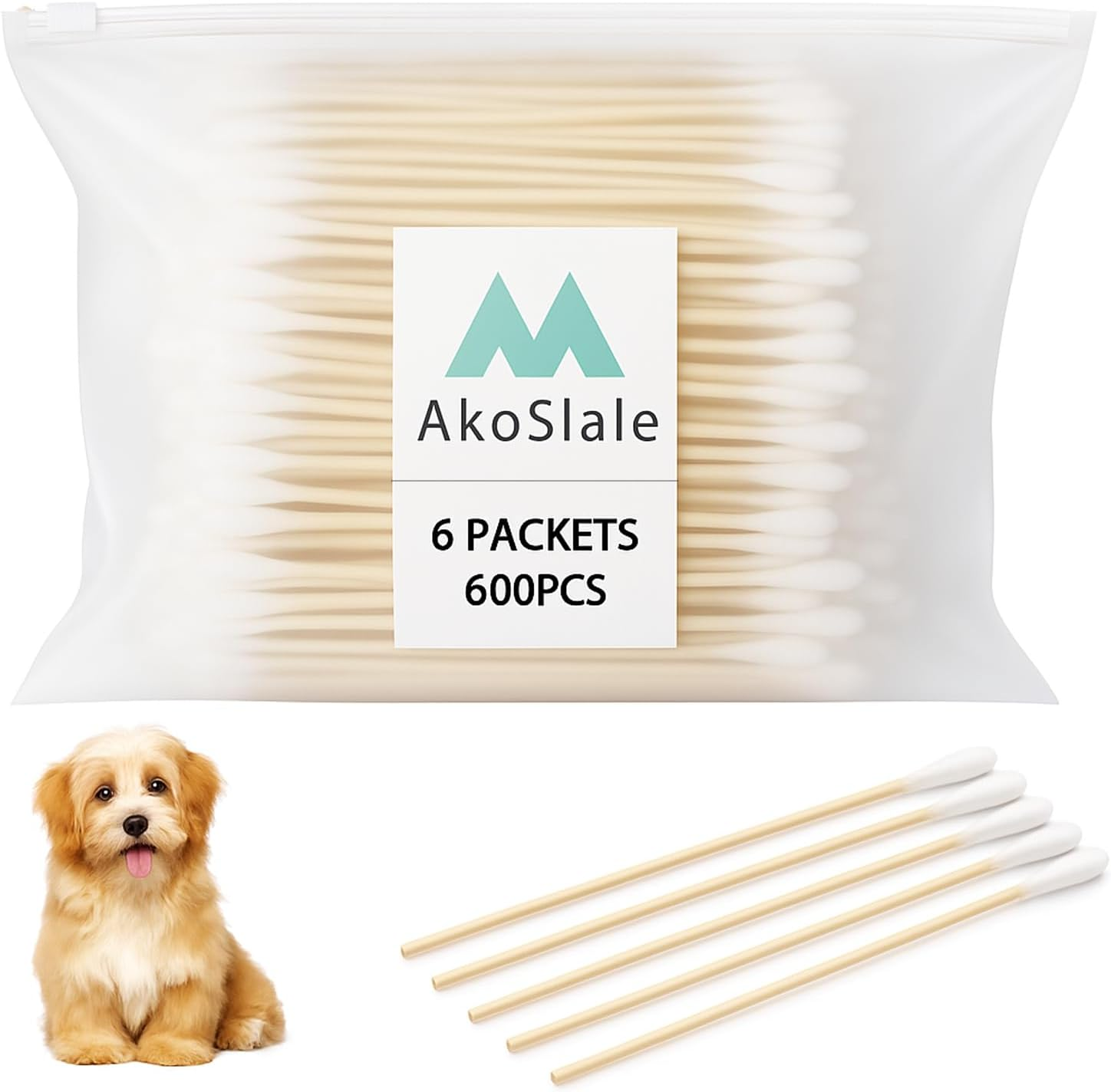 Dog Ear Cleaning Swabs 6 Inch &ndash; Long Bamboo Cotton Tips for Pet Ear Care, Cat & Puppy Ear Cleaning, Lint-Free Absorbent Swabs for Bath Aftercare & Outdoor Hygiene, 400Pcs with Resealable Box