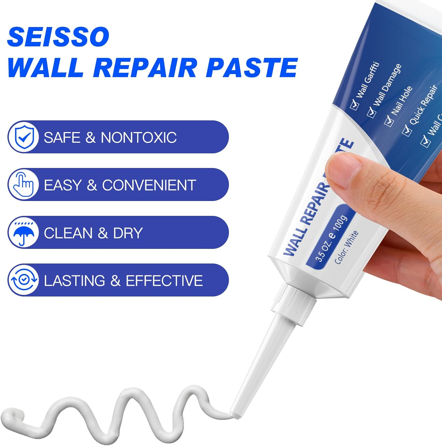 SEISSO Drywall Repair Kit with Scraper, 100G*2 Wall Spackle Repair Paste, Wall Mending Agent, Easy to Fill Holes in Home Wall and Quick Repair Crack, Plaster Wall Repair - 200G Wall Paste image number 5