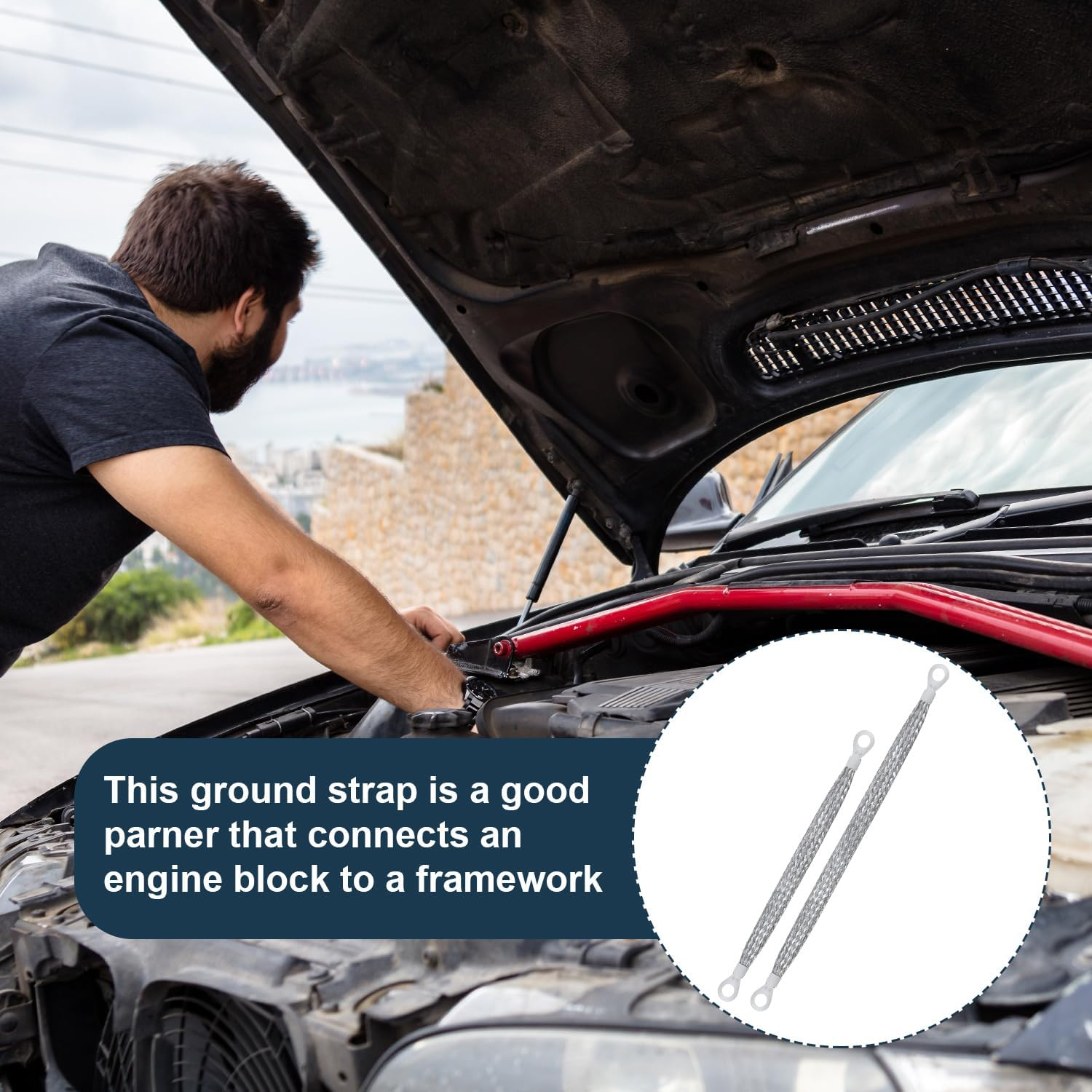 10Pcs Universal Automotive Ground Straps, 10/12 Inch Engine Ground Strap Kit Braided Copper Ground Straps Automotive Ground Strap Wire Ground Strap Connectors for Most Cars (Silver) image number 3