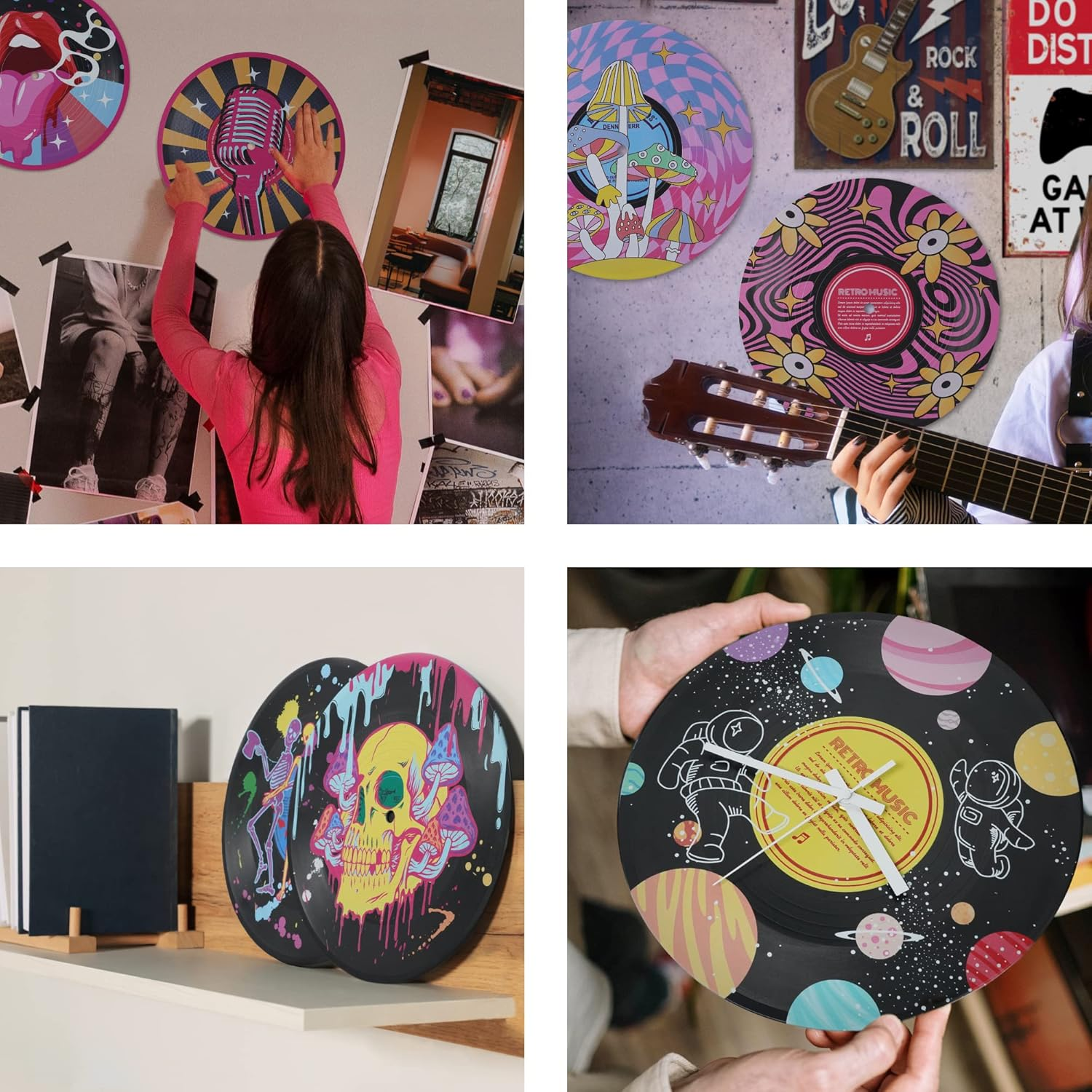 Putuo Decor Aesthetic Vinyl Record Set of 4 - Kawaii Indie Mushroom Room Decor, Pink Y2K for Teen Girls, Cute Pastel Danish for Kid'S Room (AMZVS0004) - Mushroom image number 6