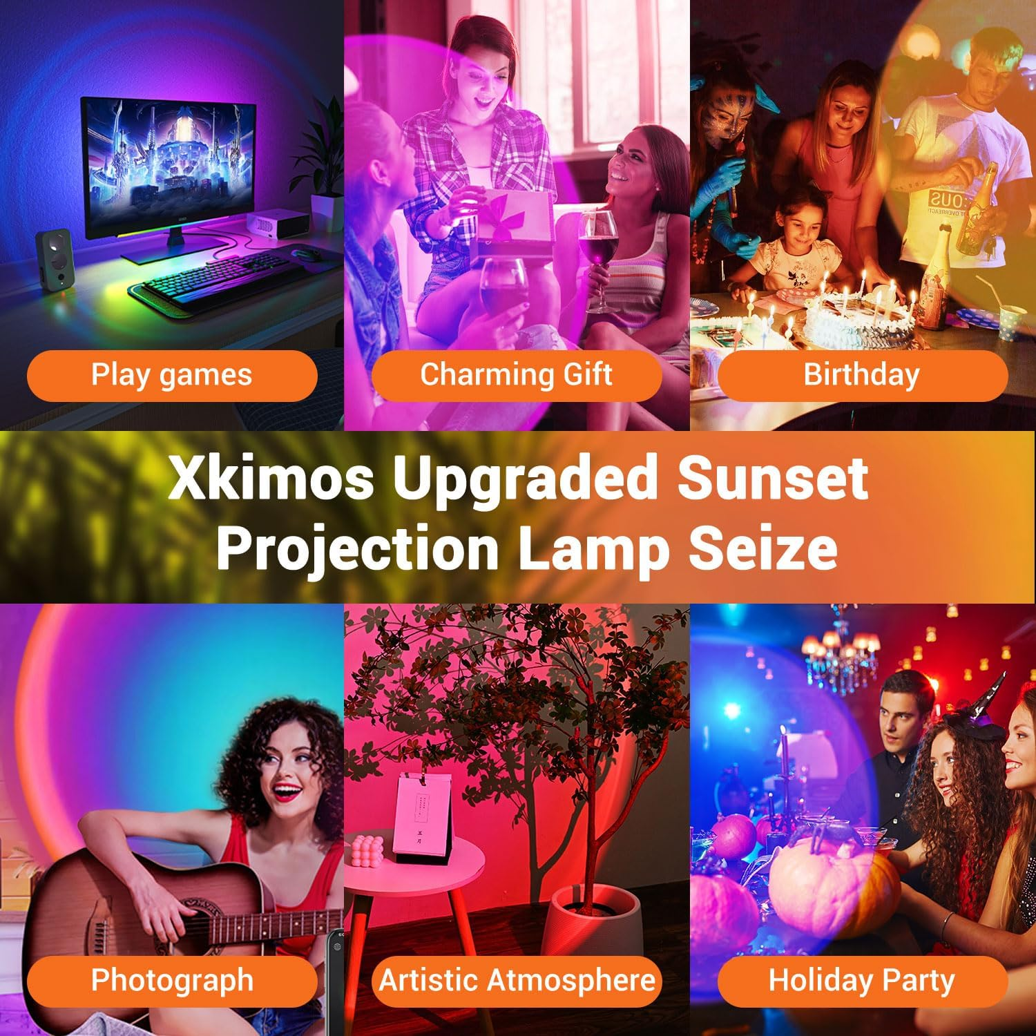 Sunset Lamp Projection, 360&deg; LED Sunset Lamp with App & Remote Control, 16 Million Colors Multicolour Palette Ambient Lighting,For TIK Tok Video Room Decor image number 3