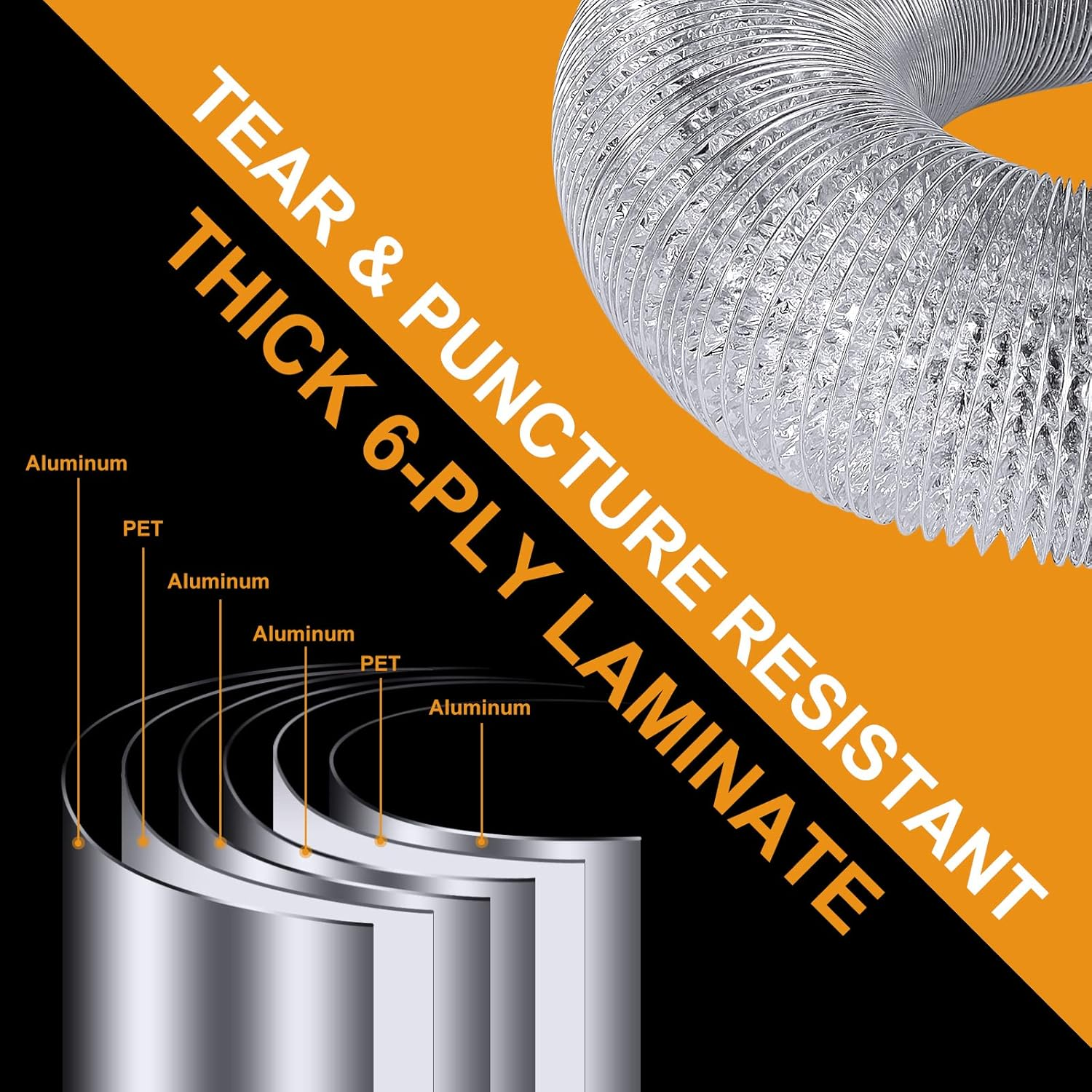 Heavy Duty 4"Flexible Dryer Vent Exhaust Duct Hose 6 Feet, Extra Thick(6-Ply) Aluminum Foil HVAC Ducting Kit with 4 Clamps image number 4