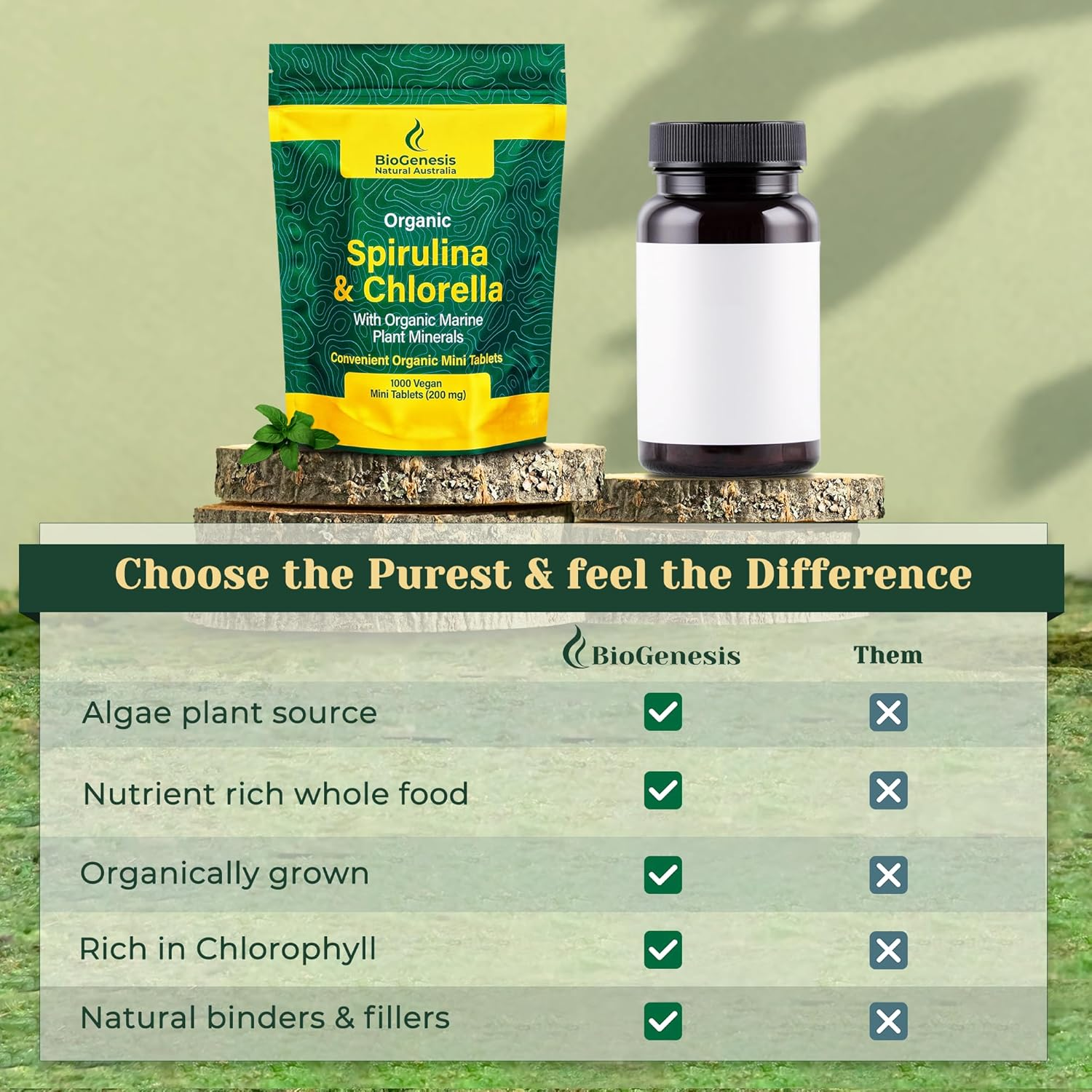 Biogenesis Spirulina & Chlorella Mini Tablets Australia | Organic Marine & Plant Animals | 1000 Vegan Mini Tablets (200Mg image number 4