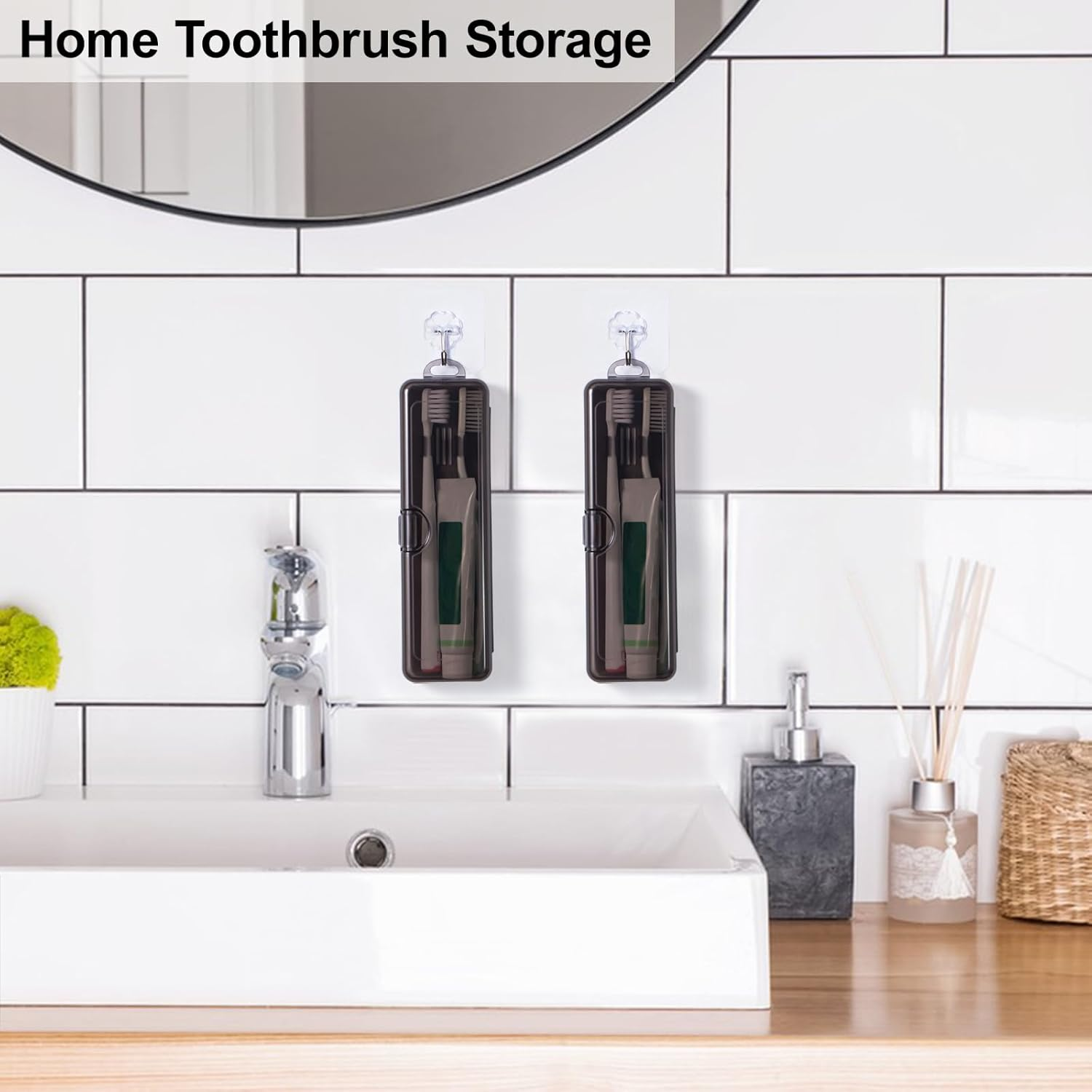 Yeeco Toothbrush Case 2 Packs, Transparent Black Toothbrush Travel Case, Plastic Toothbrush Holder Travel Size, 7.87 X 2.36X 1.18 Inches Portable for Traveling Can Palce 2 Toothbrushes image number 3