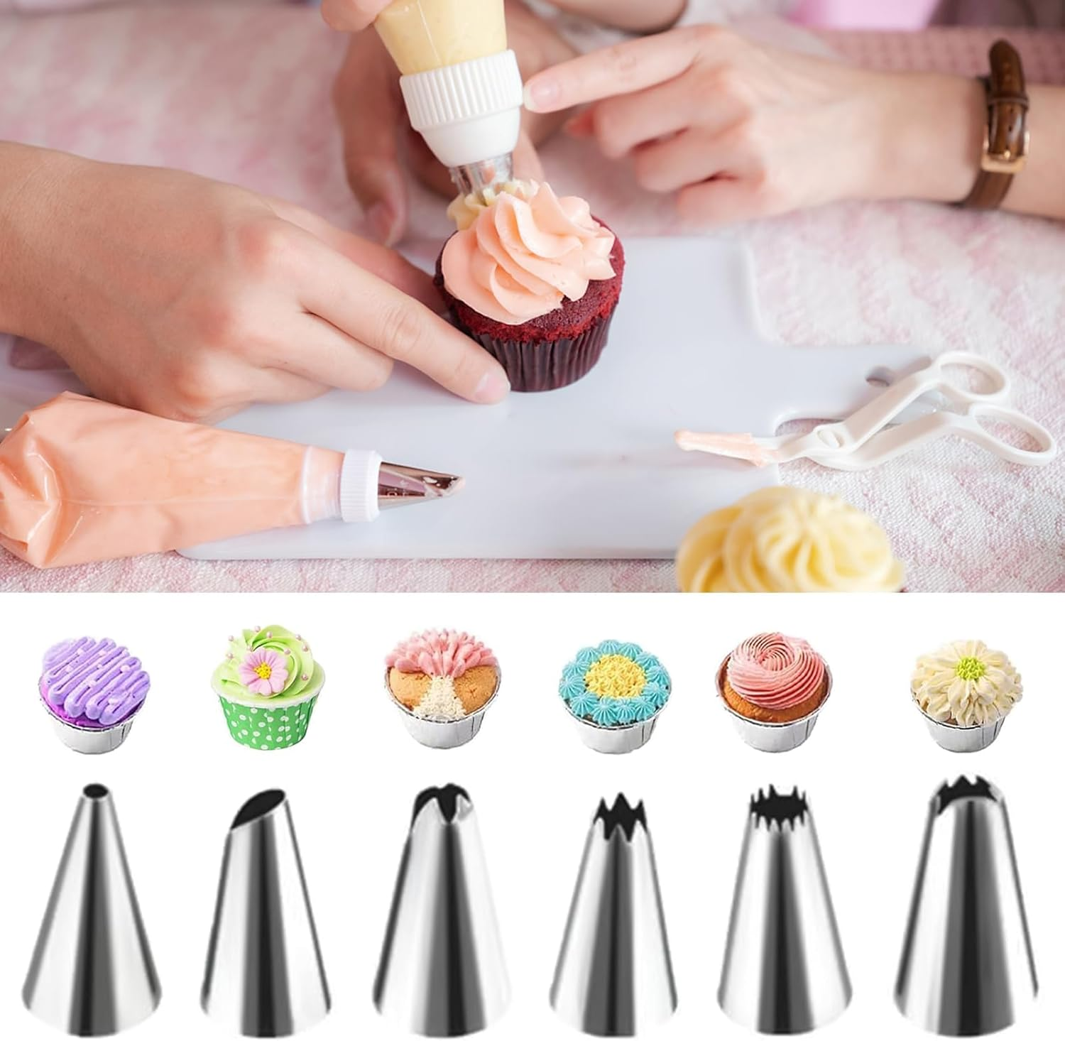 110Pcs Piping Bags and Nozzles,Cake Decorating Disposable Piping Bag with Stainless Converter for DIY Decorating Cakes and Cupcakes ﻿ image number 1