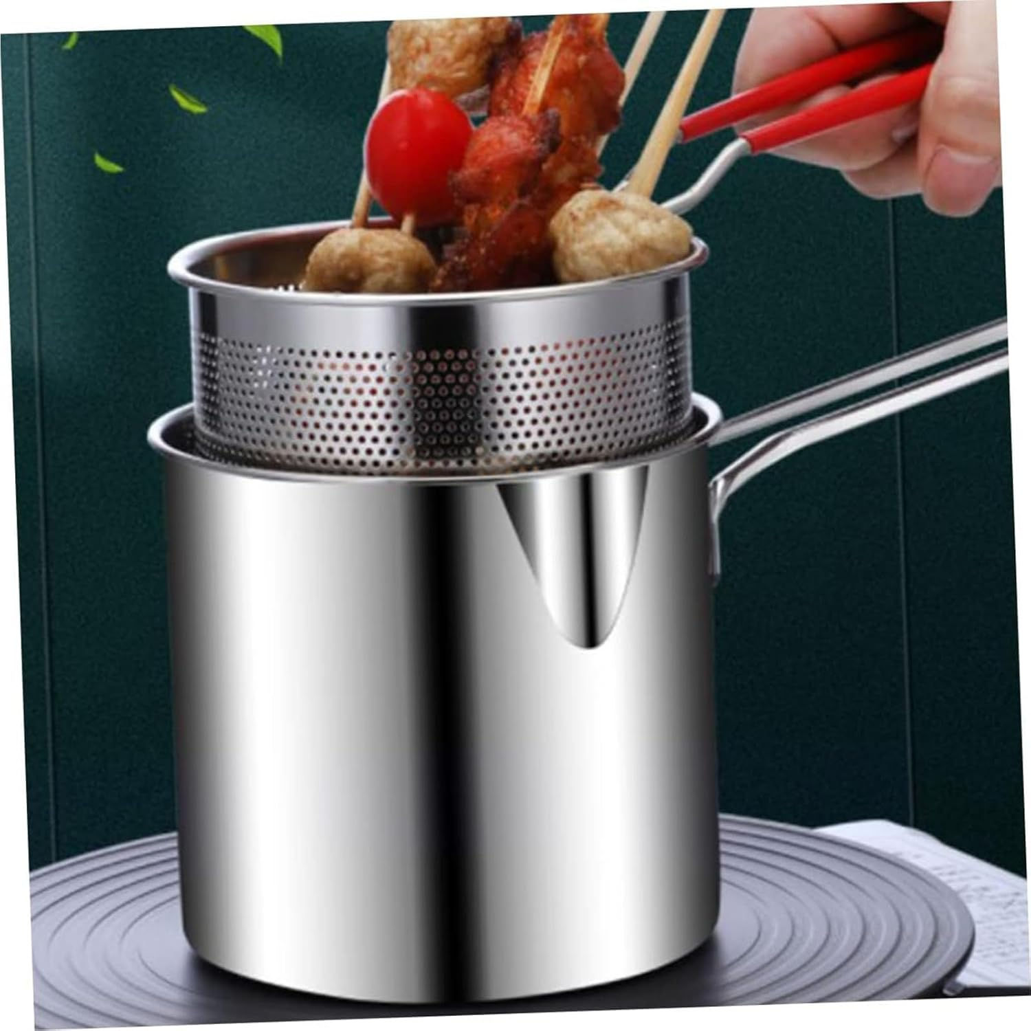 1 Set Kitchen Fry Pot Deep Frying Basket Food Cooking Pot Mesh Fryer Basket with Fried Wire Baskets Deepen Milk Pan with Basket for Chip Fried Chicken image number 6
