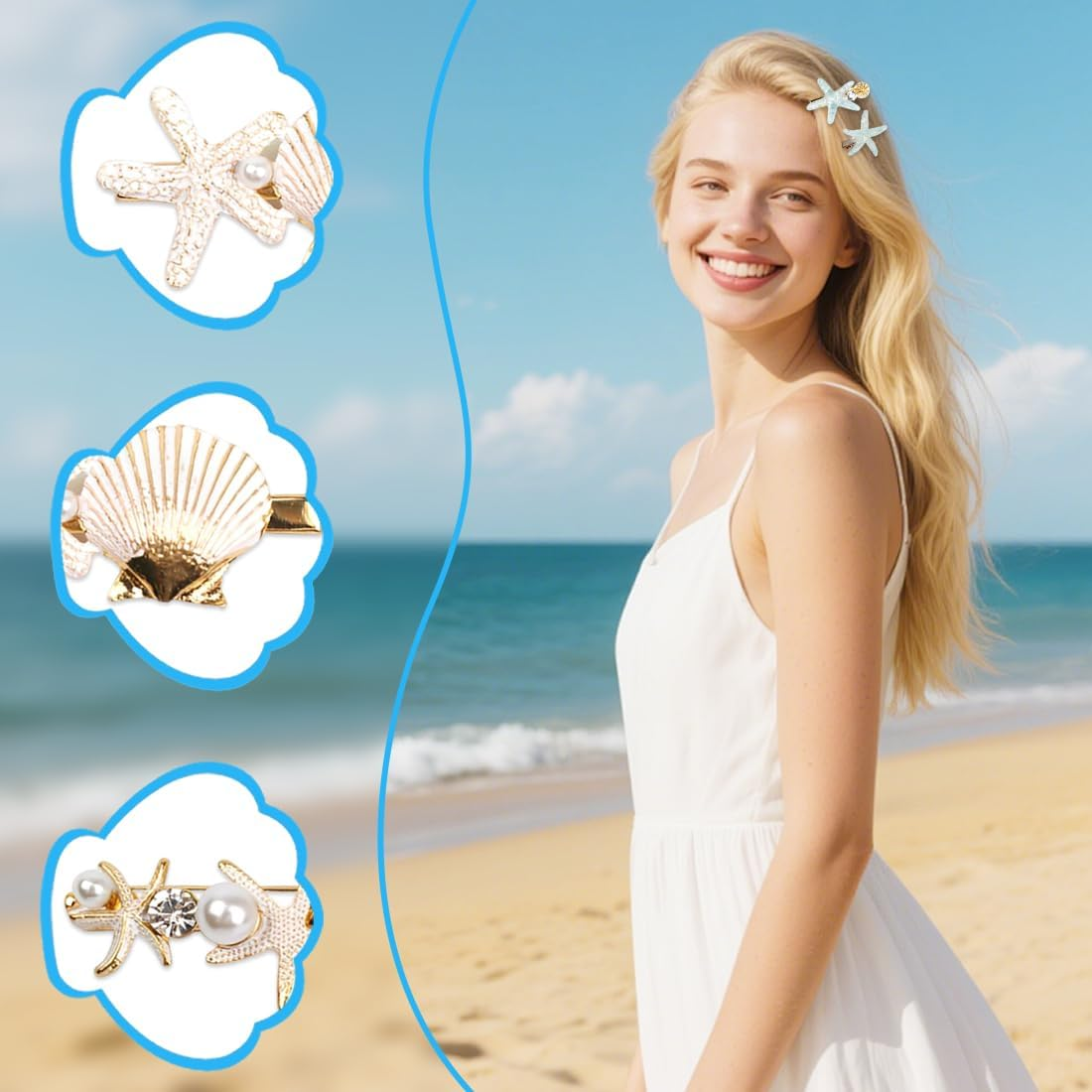 YUZNA Pack of 5 Starfish Hair Clips Shell Hair Pin Hair Clip Starfish Shell Pearl Starfish Hair Clips Shells Hair Accessories Hair Clip Starfish