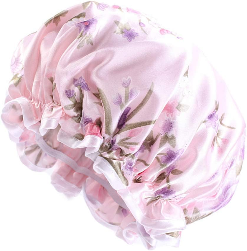 COMVIP Women Waterproof Elastic Band Bathing Cap Sleep Stain Bonnet G: Pink