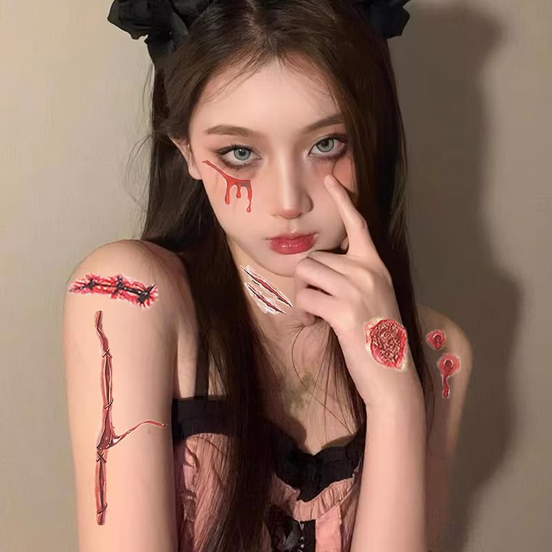 Halloween Temporary Tattoos for Women Men Adults Halloween Realistic Fake Scars Wound Tattoo Stickers Halloween Props for Halloween Makeup Halloween Themed Cosplay Party Accessories image number 5