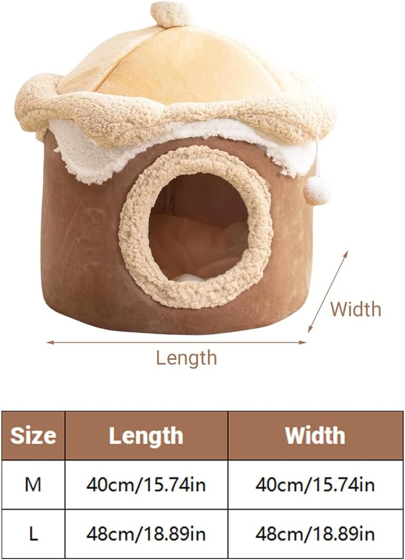 AIMALL Ice Cream Shape Cat Bed Winter Warm Plush Kennel for Cats and Small Dogs, Cute Indoor Felt Pet House with Pom Toy, 15.74In or 18.89In &ndash; Brown image number 2