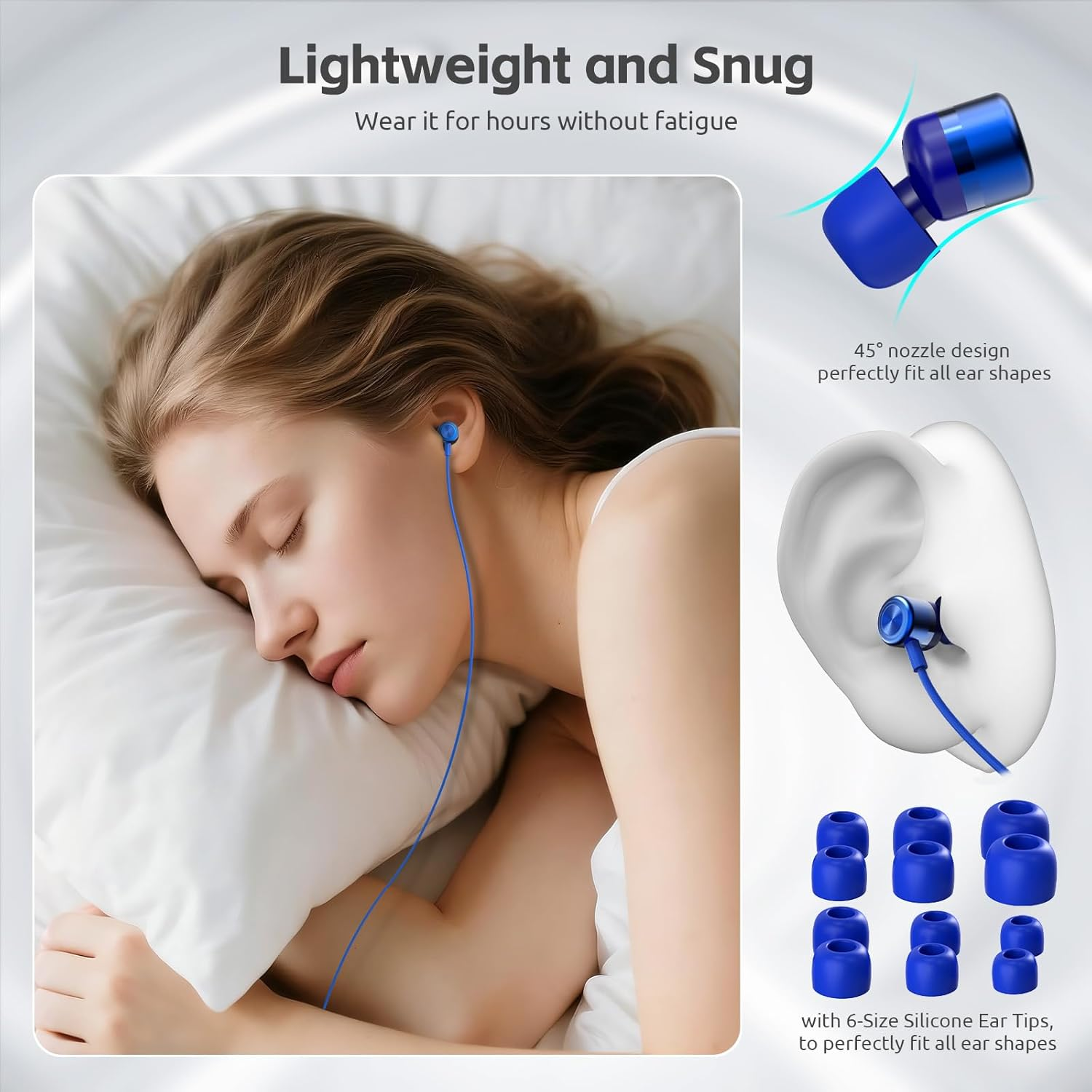 MORMOQUE EP-06 Wired Earbuds In-Ear Earphones,Build-In Microphone Noise Isolating Headphones,3.5Mm Jack 4.9Ft Long Cord Ear Buds,Hd Bass Audio,With 6 Ear Tips,For Smartphones/Laptop/Computer Etc-Blue image number 2