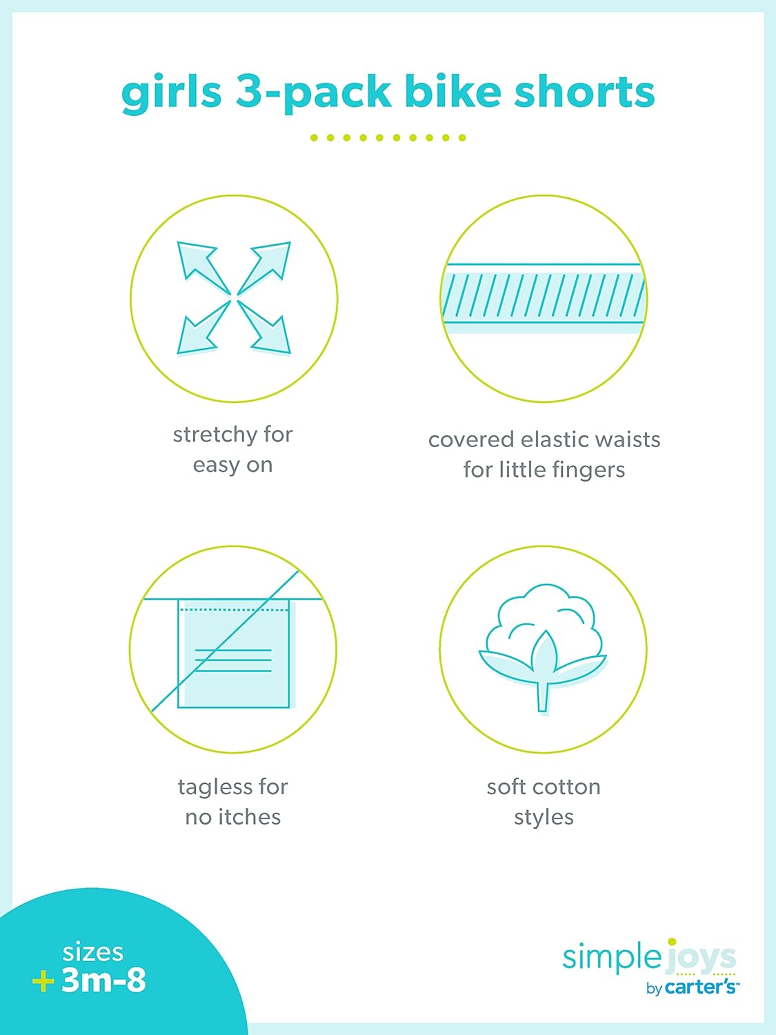 Simple Joys by Carter'S Babies, Toddlers, and Girls' Bike Shorts, Pack of 3 image number 4