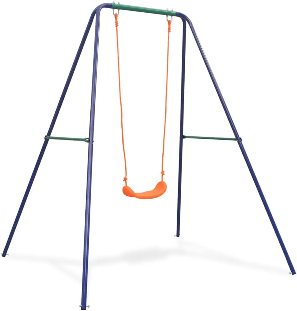 Vidaxl Outdoor Single Swing Set - Sturdy Steel Frame and Plastic Seat - Blue, Green, and Orange - Recommended for Kids 3-10 Years image number 4