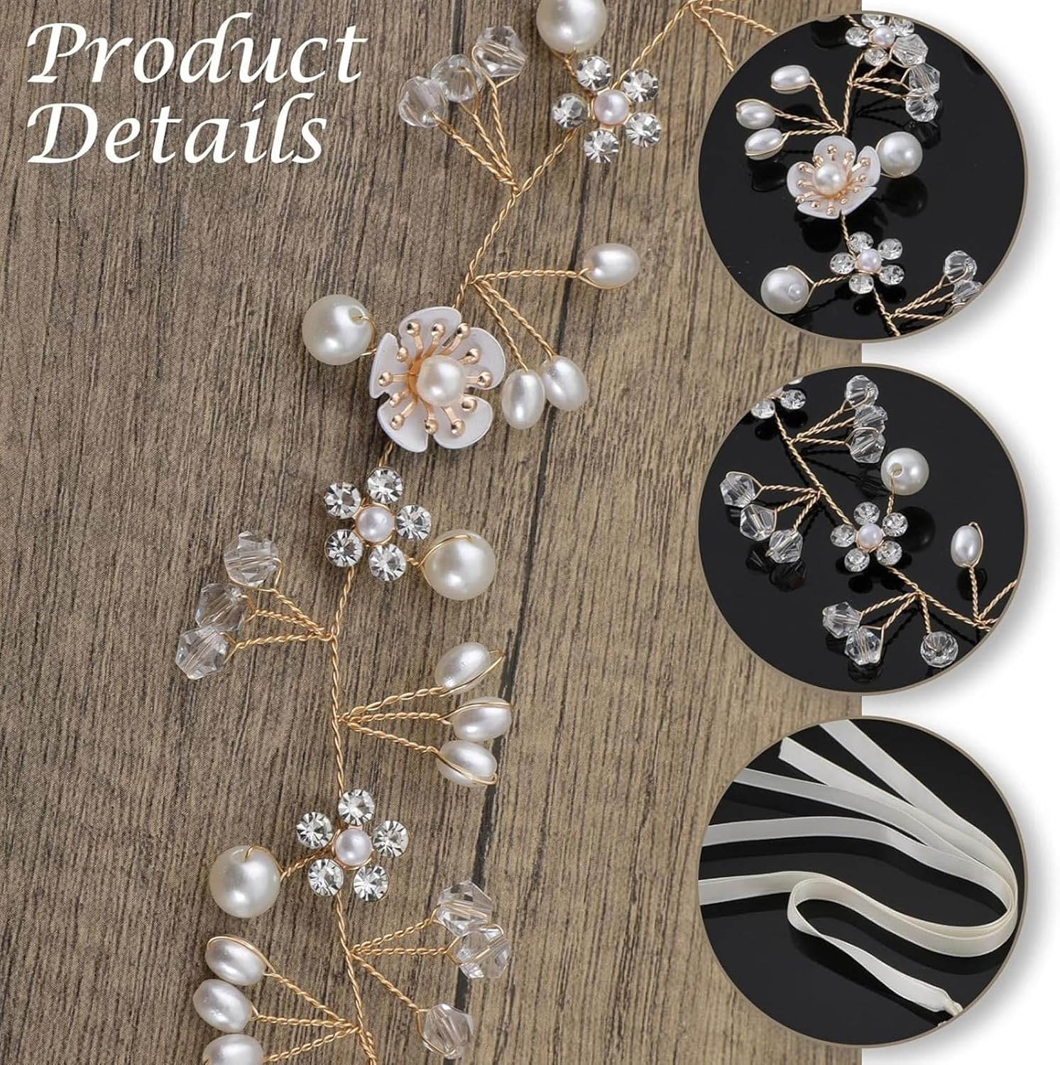 DHWEKU Bridal Hair Band Silver Crystal Flashing Bridal Hair Accessories Handmade Vintage Bridal Headband Bridal Wedding Accessories Party (White) image number 1