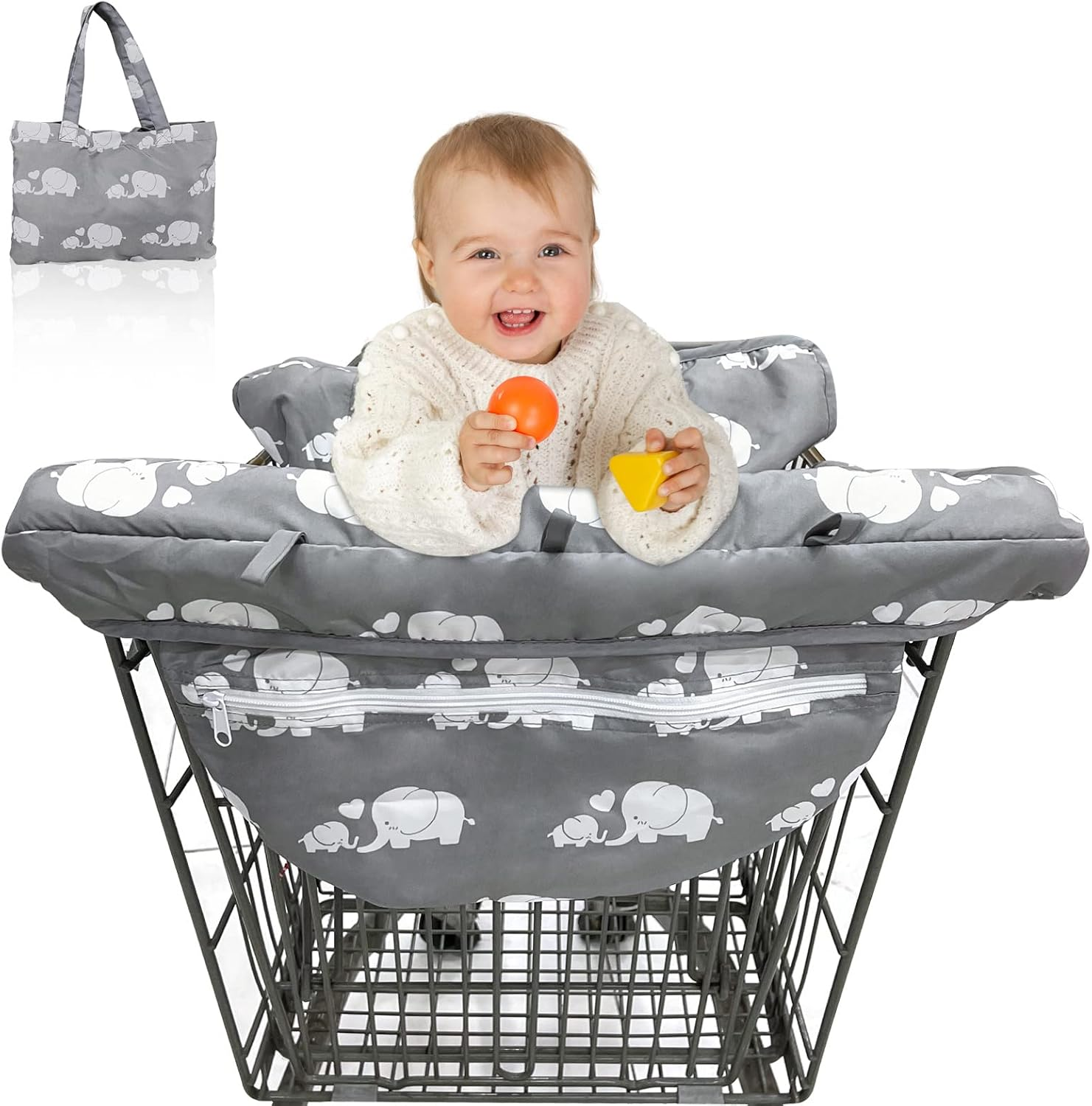 2-In-1 Baby Shopping Trolley Cover and High Chair Cushion Universal Protective Cover for Shopping Trolley Seat Perfect Baby Reqistry Gift (Grey)