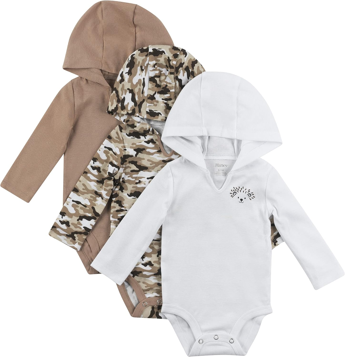 Hanes Baby Long Sleeve Bodysuit, Ultimate Bodysuit Hoodie Boys & Girls, 3-Pack image number 2