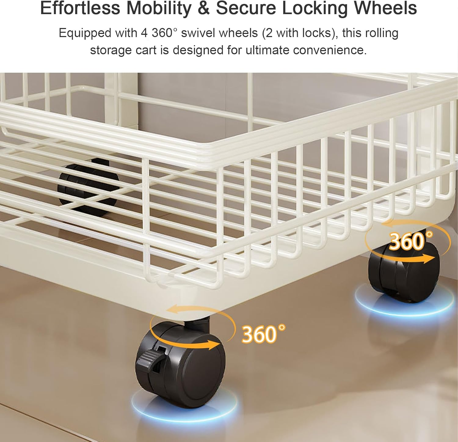 4-Tier Utility Rolling Cart, Metal Storage Cart with Wheels, Versatile Rolling Storage Snack Carts, Adjustable Fruit Vegetable Basket Rack for Pantry, Bathroom, Kitchen, Office (White) image number 1