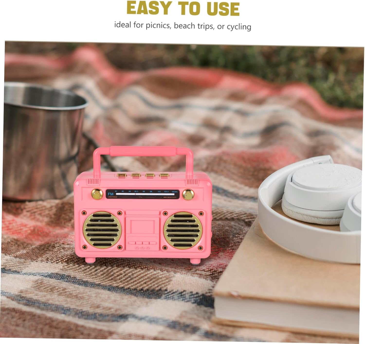 TEHAUX Portable Retro Mini Wireless Speaker with Subwoofer Compact Radio-Style Soundbox for Outdoor Adventures Desk and Bedroom Decor Long Battery Life Travel-Friendly Pink Design image number 6