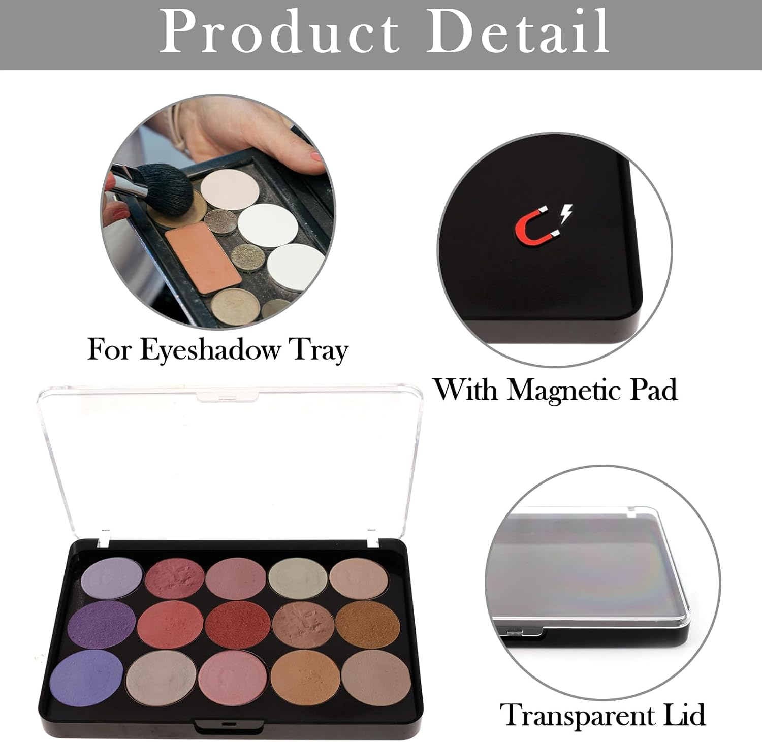 Wowled Magnetic Makeup Palette, Empty Eyeshadow Blush Highlighter Cosmetics Case Holder Tray (Black (Clear Lid), 14X10Cm - Palette Only) image number 6