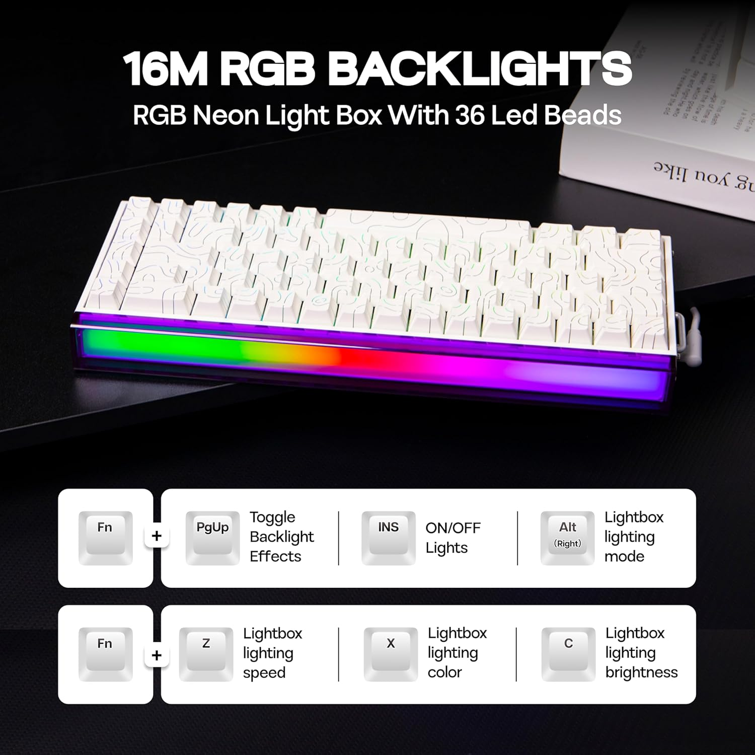 Mechlands Aula Hero68 HE Wired Magnetic Gaming Keyboard, Rapid Hall Effect Keyboard with 0.01Mm Adjustable Actuation, 8Khz Polling, 5-Layer Sound Dampening, RGB Lightbox & Backlit (White Topographic) image number 6