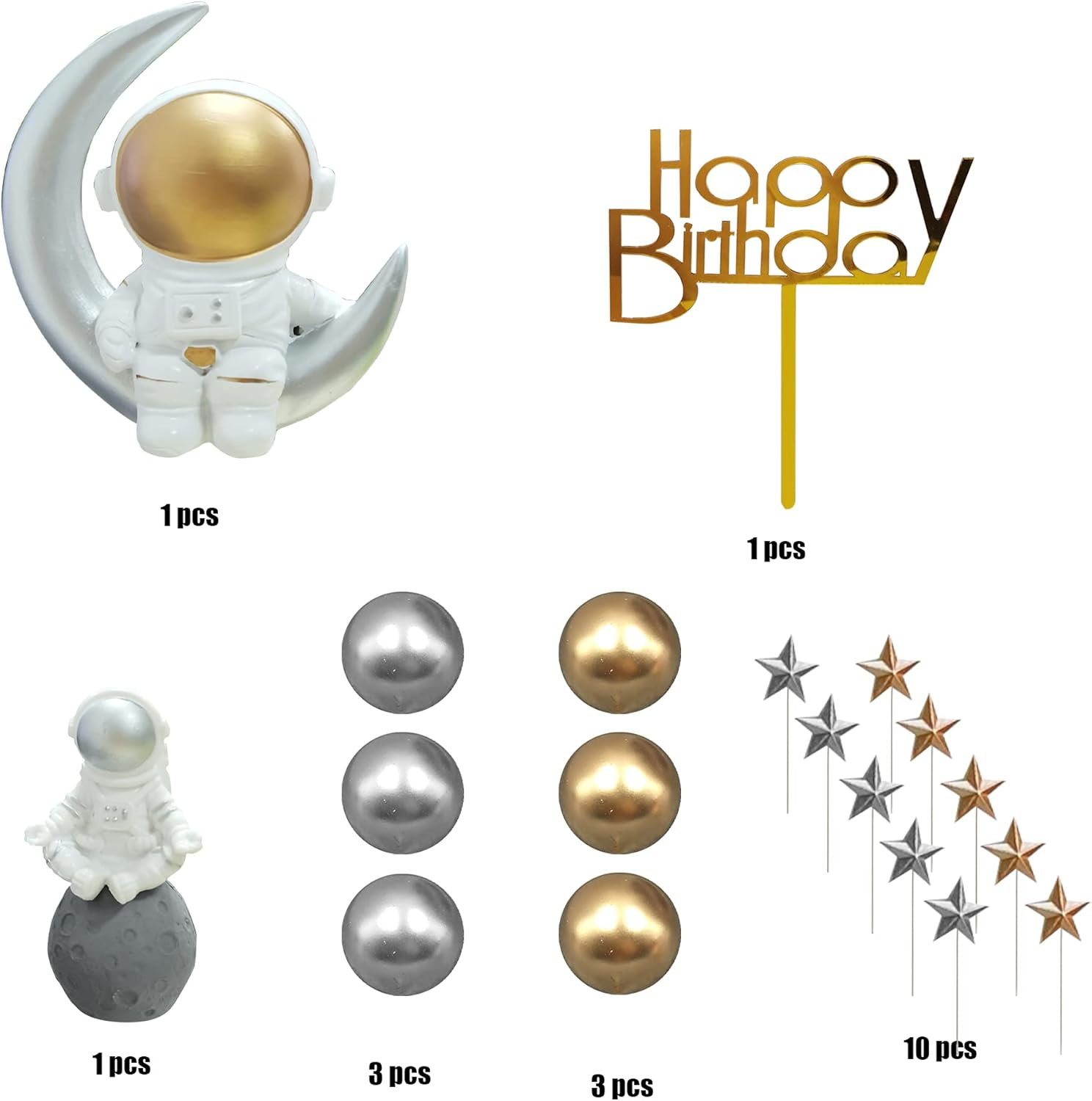 19 PCS Astronaut Figurines Cake Topper Star Cake Topper Happy Birthday Cake Topper for Outer Space Theme Party Kids Birthday Party image number 2