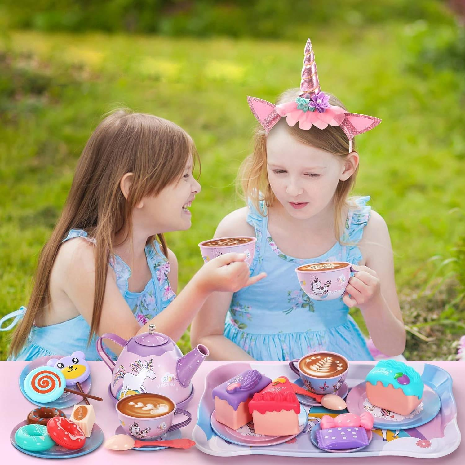 Kids Tea Party Set, 48PCS Pretend Play Toys Including Tea Set Dessert Ice Ice Unicorn Toys Carrying Case, Kids Kitchen Pretend Playset, Tea Set for Girls Boys Toys Birthday Toddler Gifts Age 3 4 5 6 7 image number 4