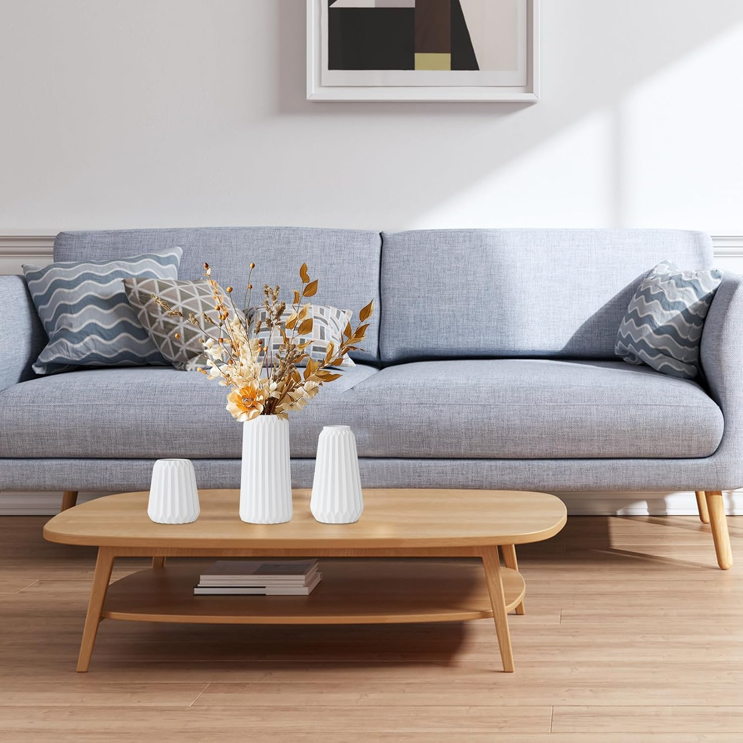 Ceramic Vases Set of 3, White Flower Vases for Home Decor, Modern Boho Farmhouse Style Centerpieces for Wedding, Table, Shelf, Office Decorations image number 4