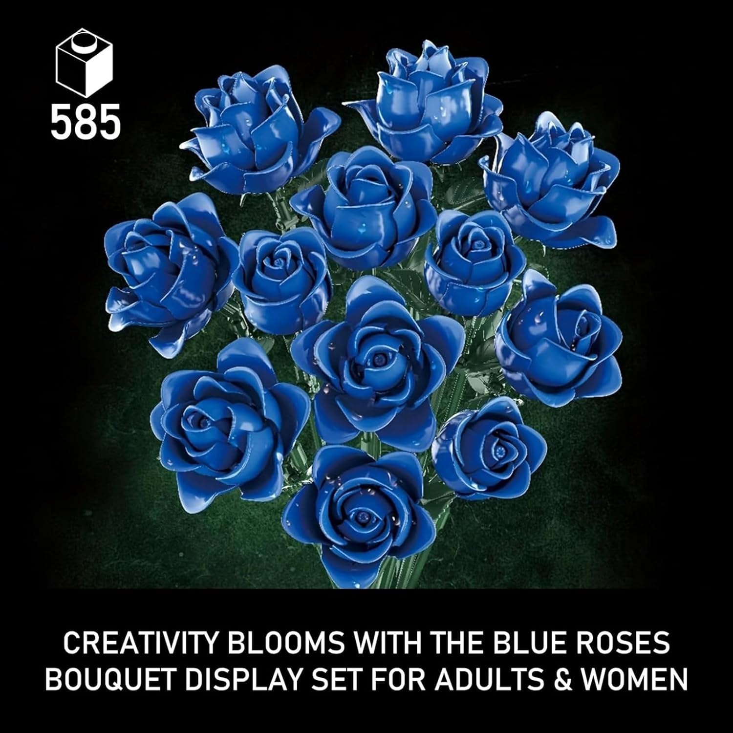 Blue Roses Bouquet Building Set for Adults, Artificial Flower Indoor Plant for Table Display, Office or Home Decor, Gothic Botanical Collection Gifts for Mother'S Day, Valentines, Chrismas(585Pcs) image number 3