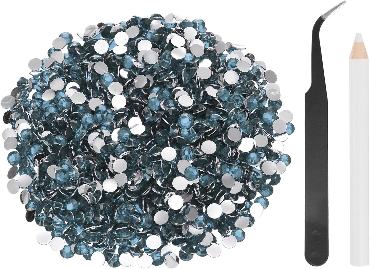 Uxcell 1500Pcs Flatback Rhinestones Resin, SS30 6Mm Resin Rhinestones Bulk round Shine Gems with Pickup Tools for DIY Nail Art Tumblers Mugs Clothes, Azure