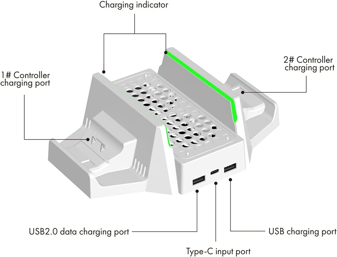Elecgear Vertical Cooling and Charging Stand for Xbox Series S, 2X Rechargeable Battery and Dual Charger Dock for Xbox Controller, Cooling Fan with LED Lights and USB Port for Gaming Accessories image number 2