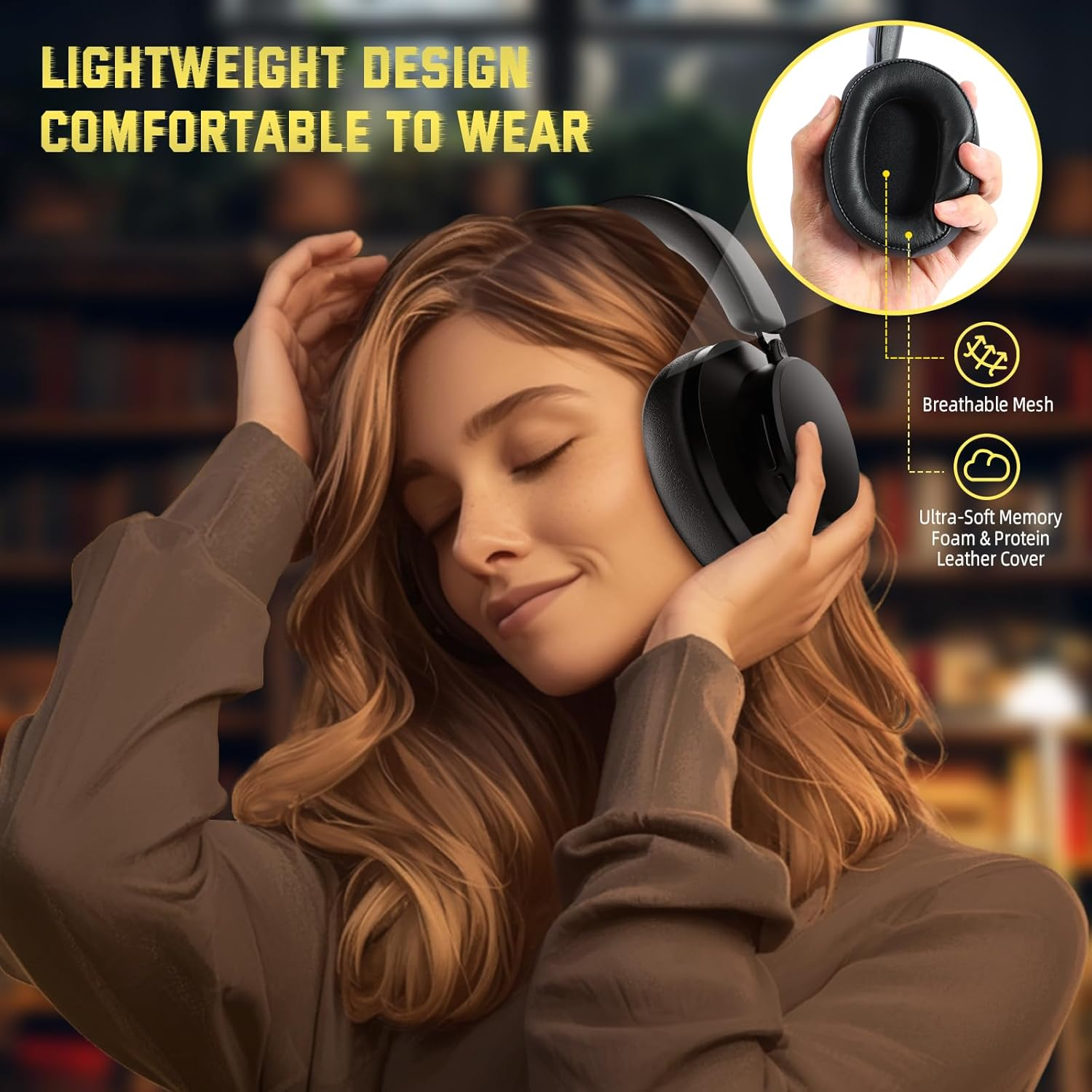 ATTACK SHARK G500 Active Noise Cancelling Wireless Headphone, over Ear Bluetooth Headset with Built-In Mic, BT5.3 & 3.5MM Wired Dual Mode, Lightweight Foldable, On-Ear Style for Home/Office - Black image number 3