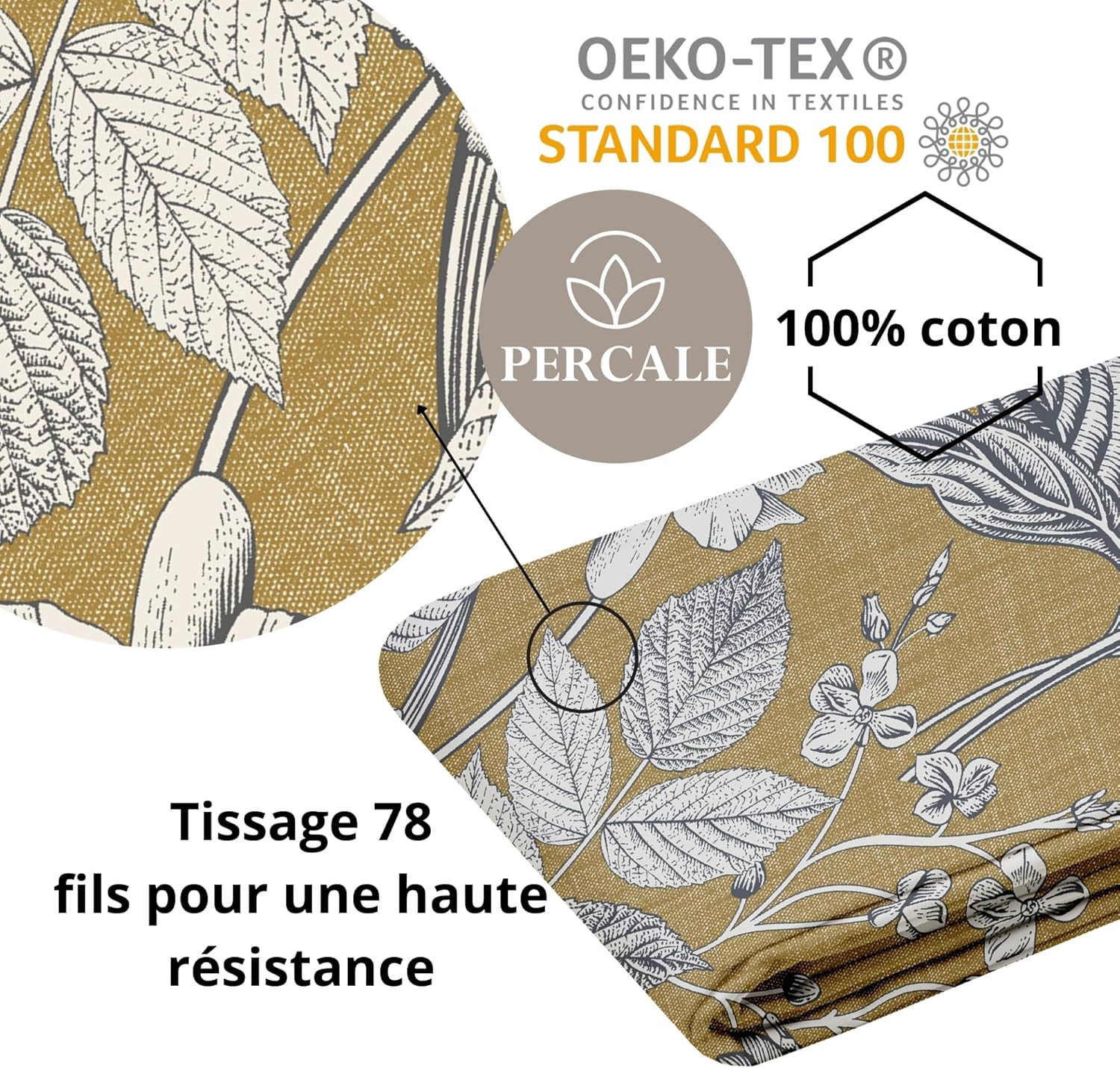 STOF - Duvet Cover &ndash; Size 140 X 200 Cm &ndash; Cotton Percale Quality &ndash; 100% Oeko-Tex Certified Cotton &ndash; Gold &ndash; Yellow &ndash; Hyacinth Model &ndash; Bed Linen &ndash; Single Bed &ndash; Classic &ndash; Charming