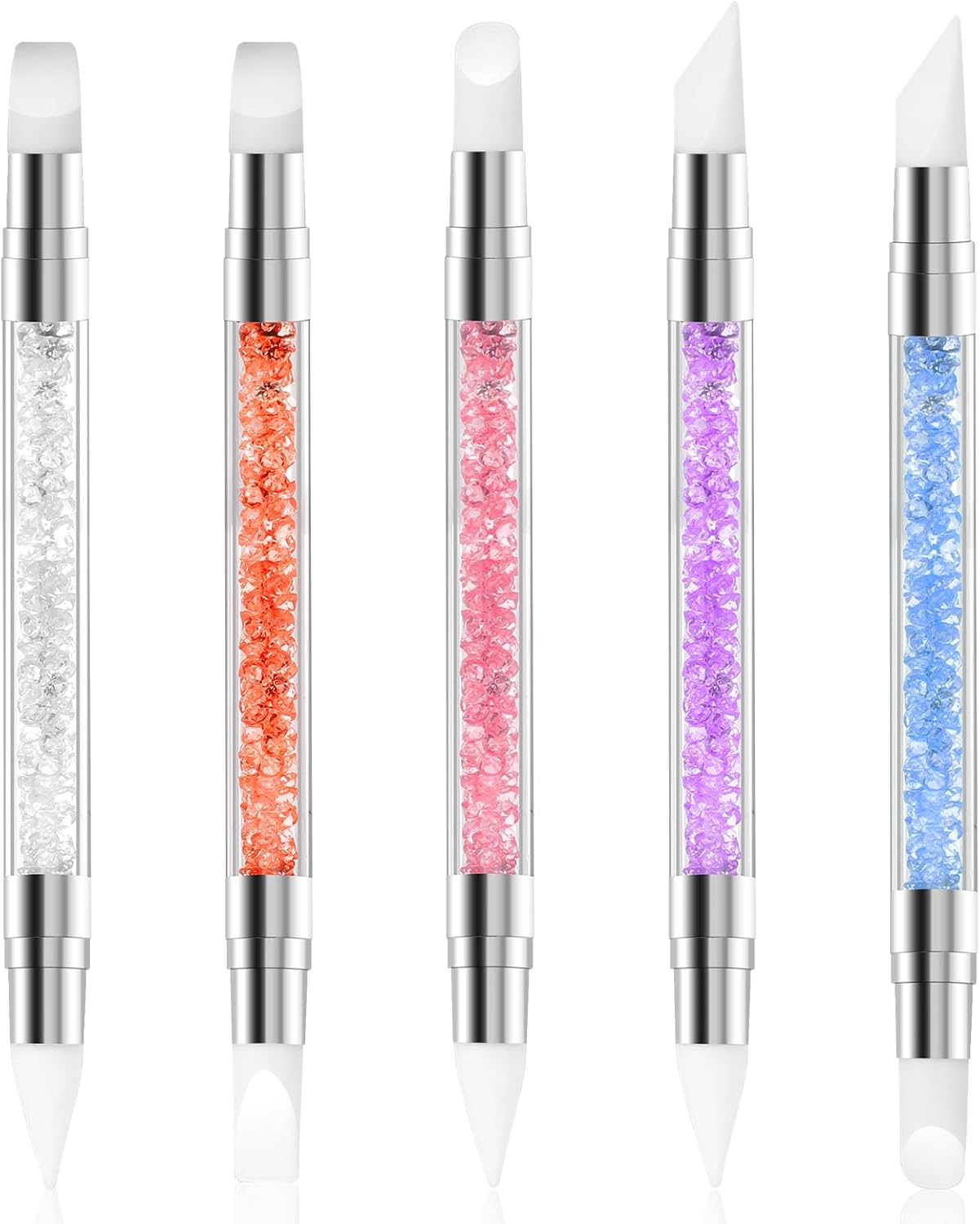 Pack of 5 Nail Art Sculpture Pen with Two Tips Silicone Nail Brush Gel Nail Carving Brush Nail Art Tools for Design, Nail Foil, Drawing, Shaping image number 6